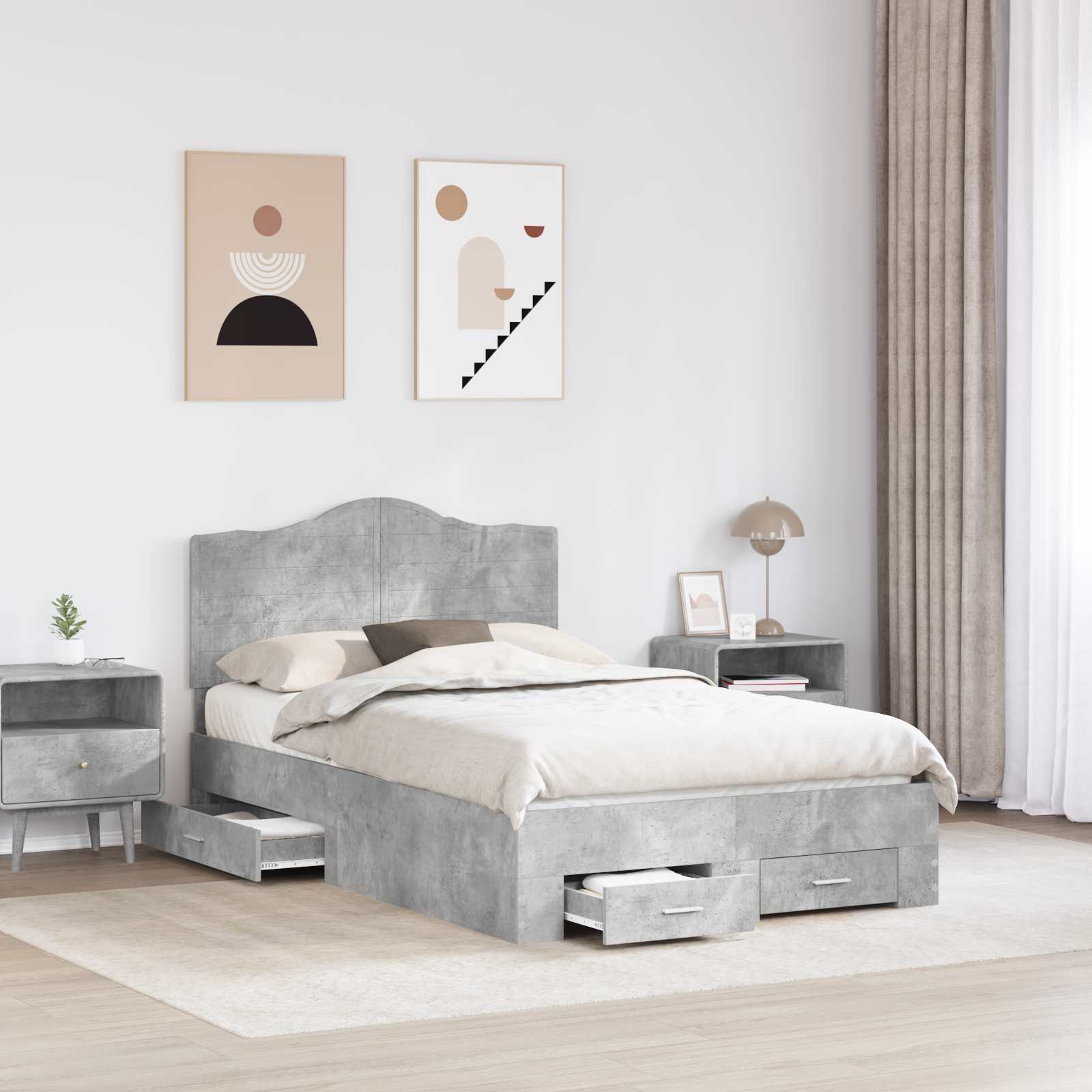 Bettrahmen mit Kopfteil Beton Grau 135 x 190 cm Holzwerkstoff