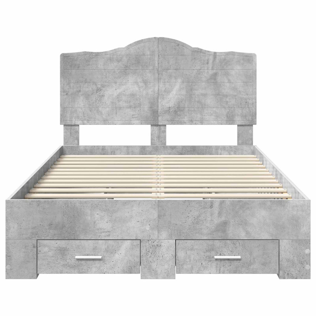 Bettrahmen mit Kopfteil Beton Grau 135 x 190 cm Holzwerkstoff