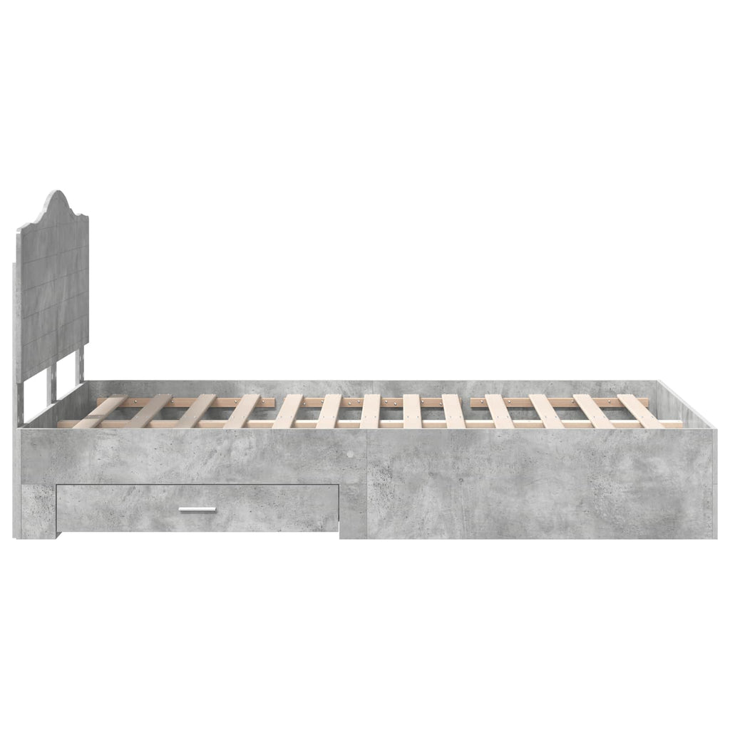 Bettrahmen mit Kopfteil Beton Grau 135 x 190 cm Holzwerkstoff