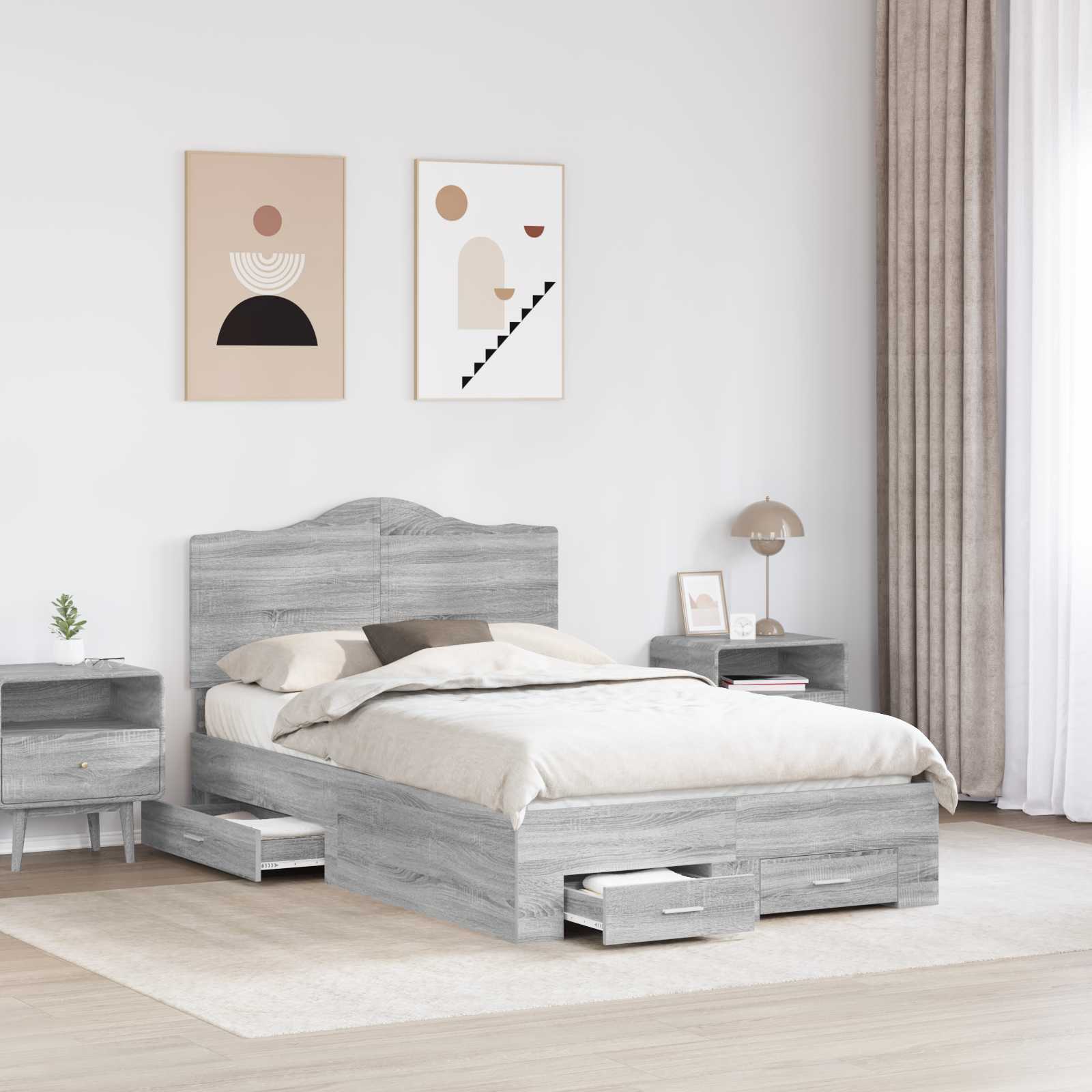 Bettrahmen Graues Sonoma 135 x 190 cm Holzwerkstoff