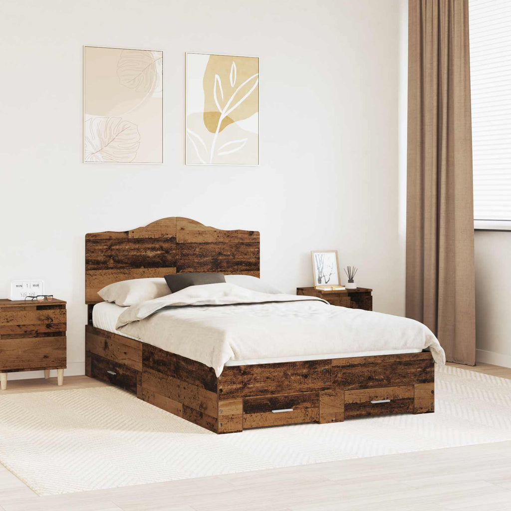 Bettrahmen mit Kopfteil Altholz 135 x 190 cm Holzwerkstoff