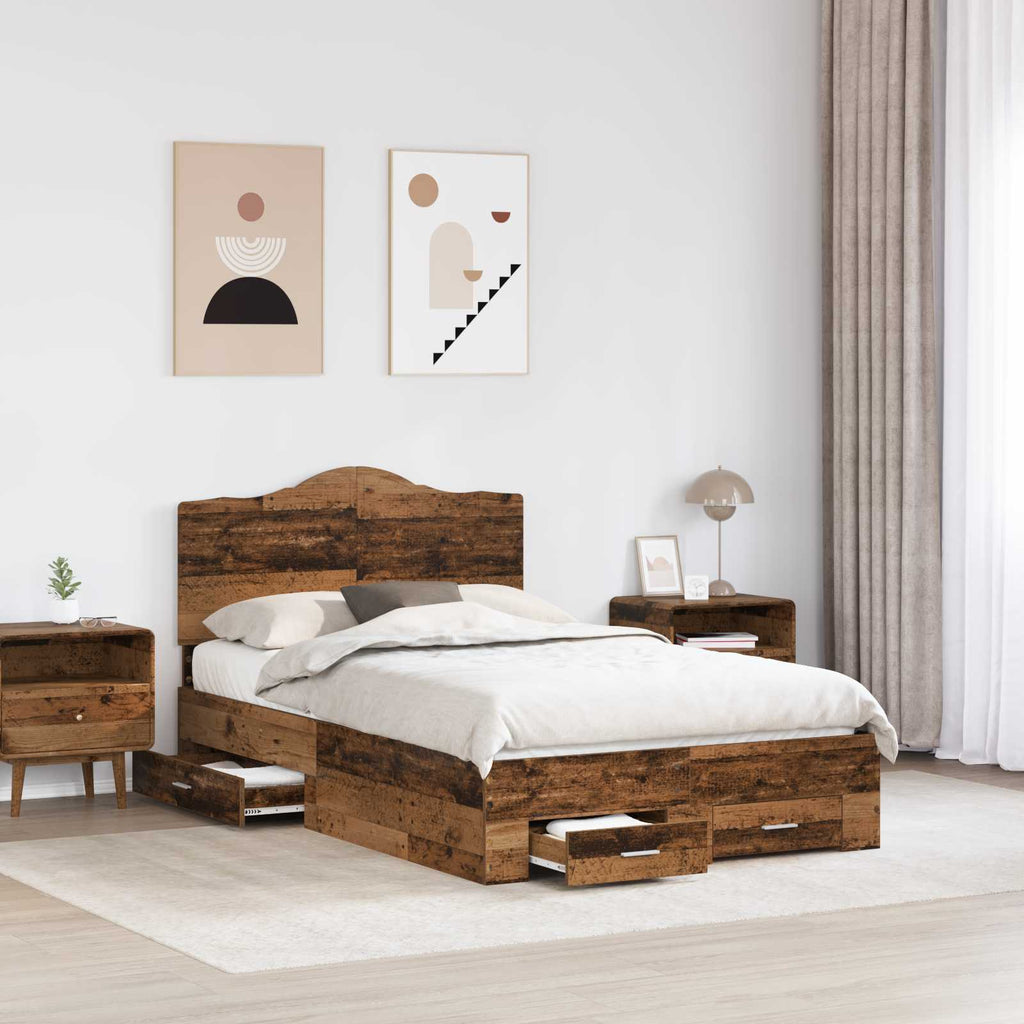 Bettrahmen mit Kopfteil Altholz 135 x 190 cm Holzwerkstoff