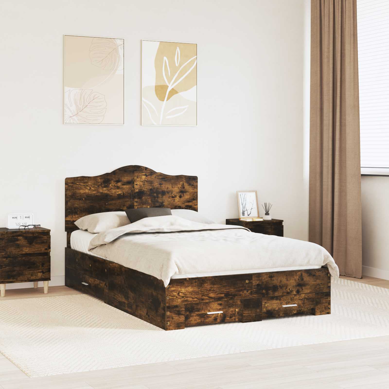 Bettrahmen Geräucherte Eiche 120 x 190 cm Holzwerkstoff