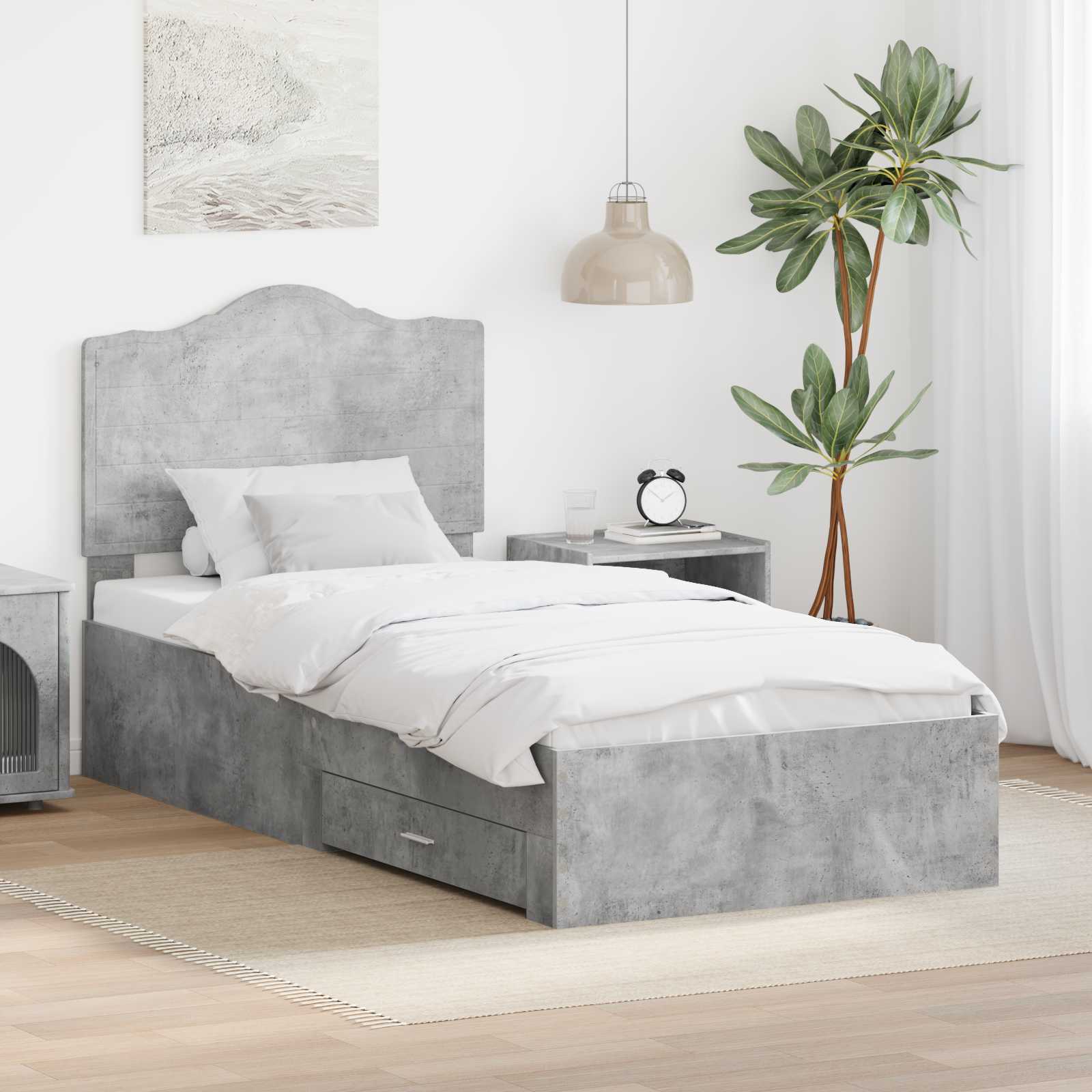 Bettrahmen mit Kopfteil Beton Grau 90 x 200 cm Holzwerkstoff