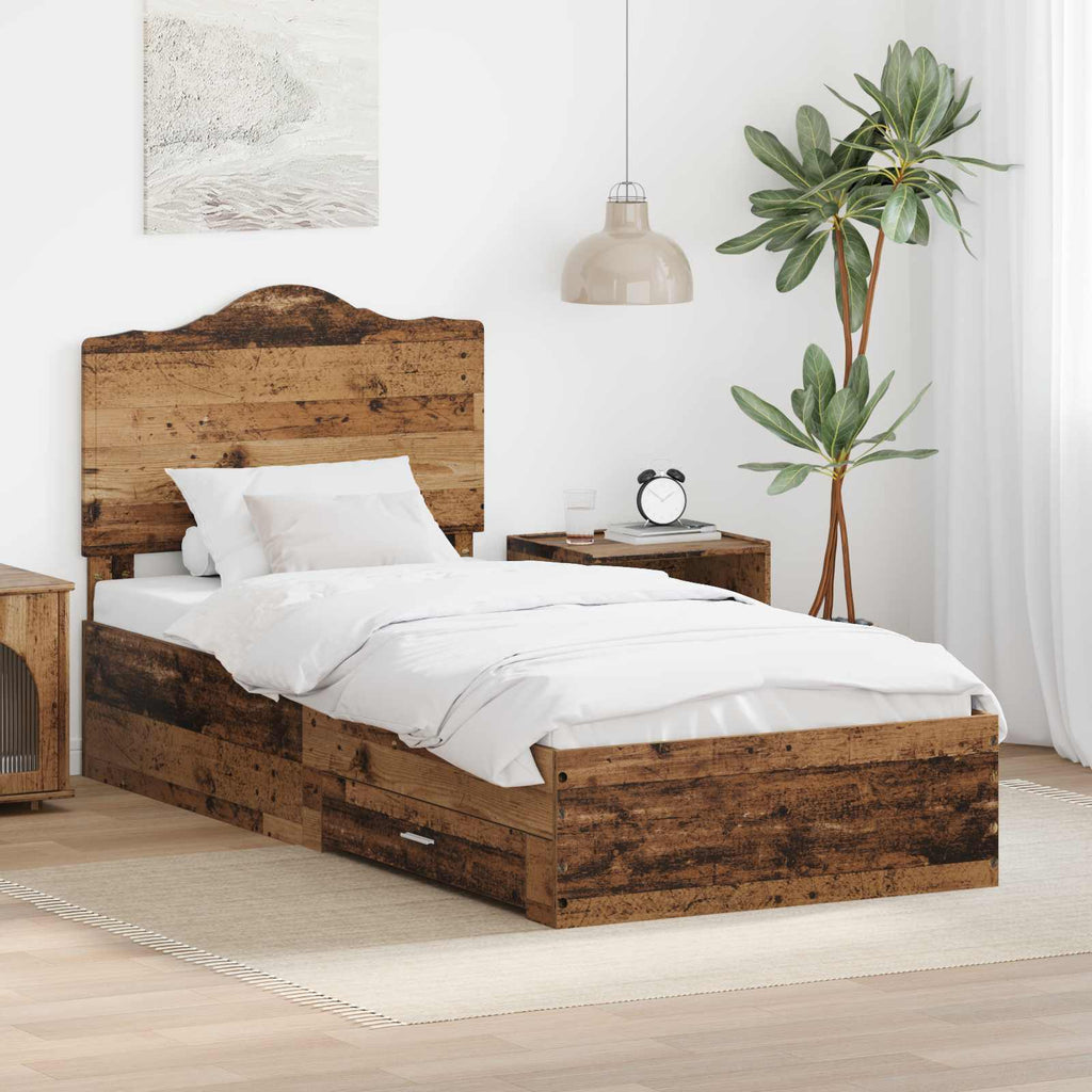 Bettrahmen mit Kopfteil Altholz 90 x 190 cm Holzwerkstoff