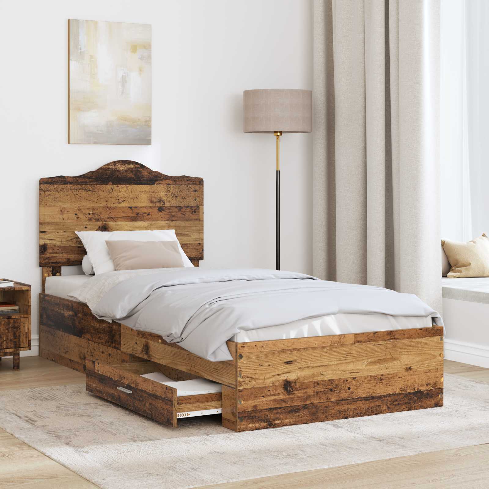 Bettrahmen mit Kopfteil Altholz 90 x 190 cm Holzwerkstoff