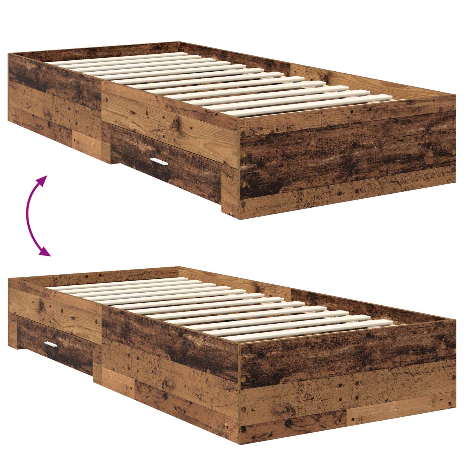 Bettrahmen mit Kopfteil Altholz 90 x 190 cm Holzwerkstoff