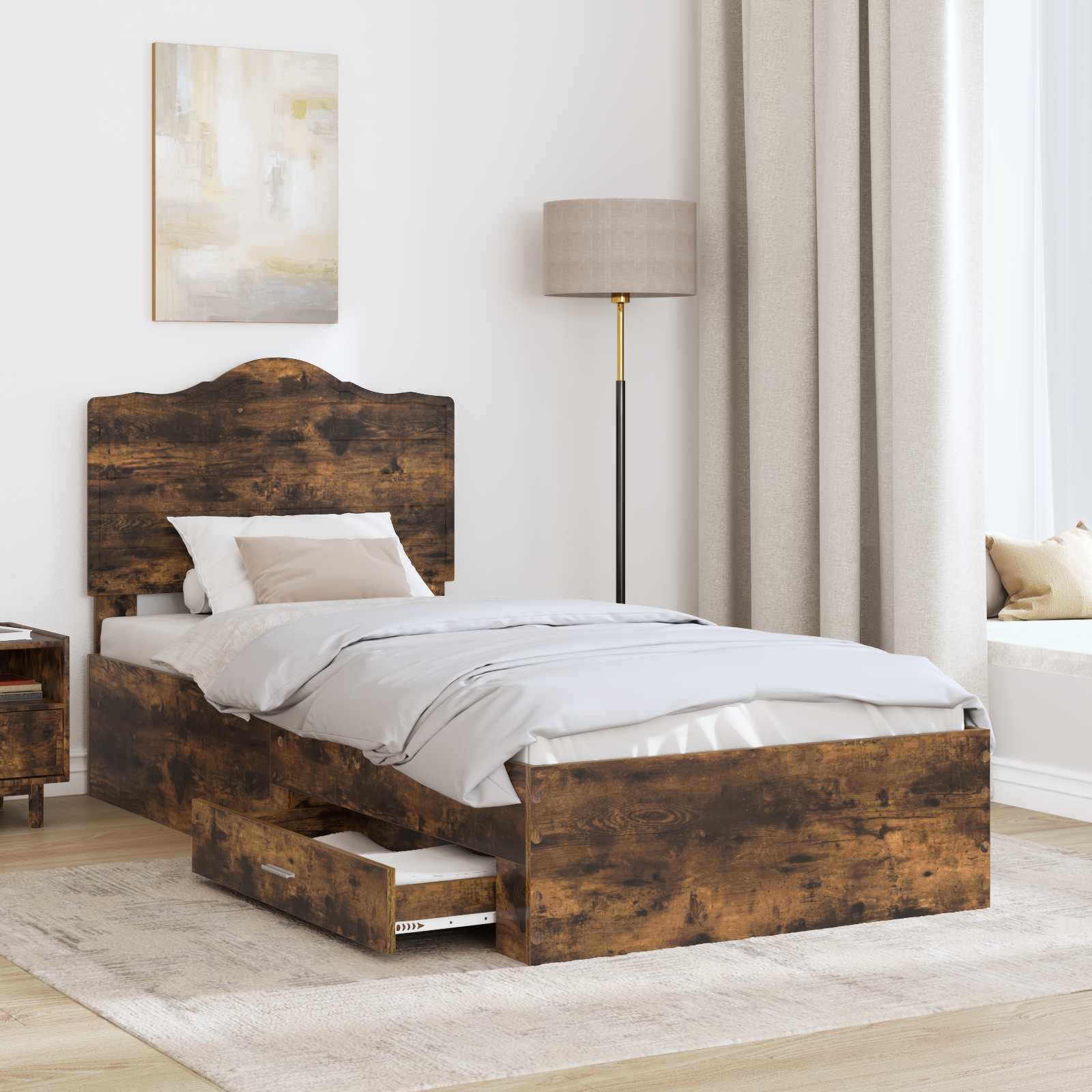 Bettrahmen Geräucherte Eiche 70 x 190 cm Holzwerkstoff