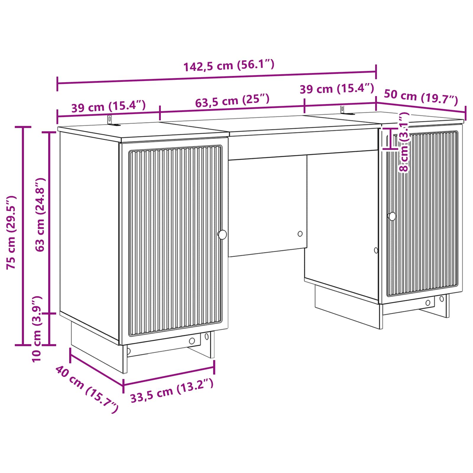 Schreibtisch Geräucherte Eiche Holzwerkstoff 142,5 x 50 x 75 cm
