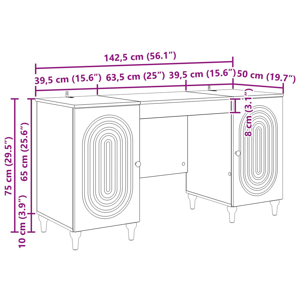 Schreibtisch Graues Sonoma 142,5 x 50 x 75 cm Holzwerkstoff