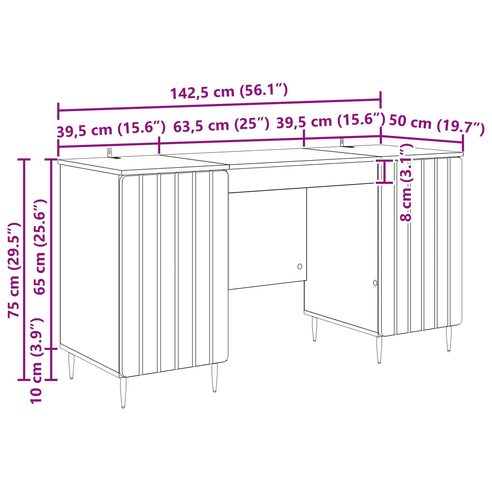 Schreibtisch Artisan-Eiche 142,5 x 50 x 75 cm Holzwerkstoff