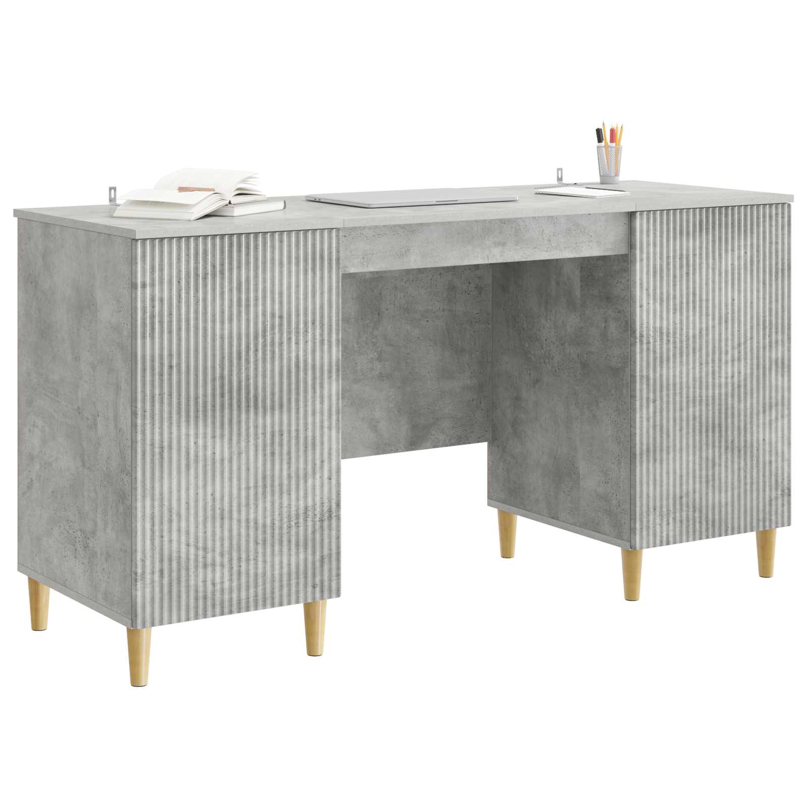 Schreibtisch mit Tür Betongrau 142,5 x 50 x 75 cm Holzwerkstoff