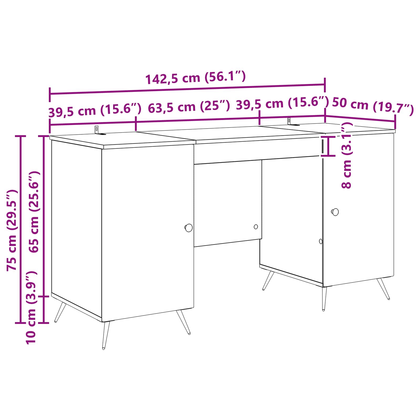 Schreibtisch Artisan-Eiche 142,5 x 50 x 75 cm Holzwerkstoff