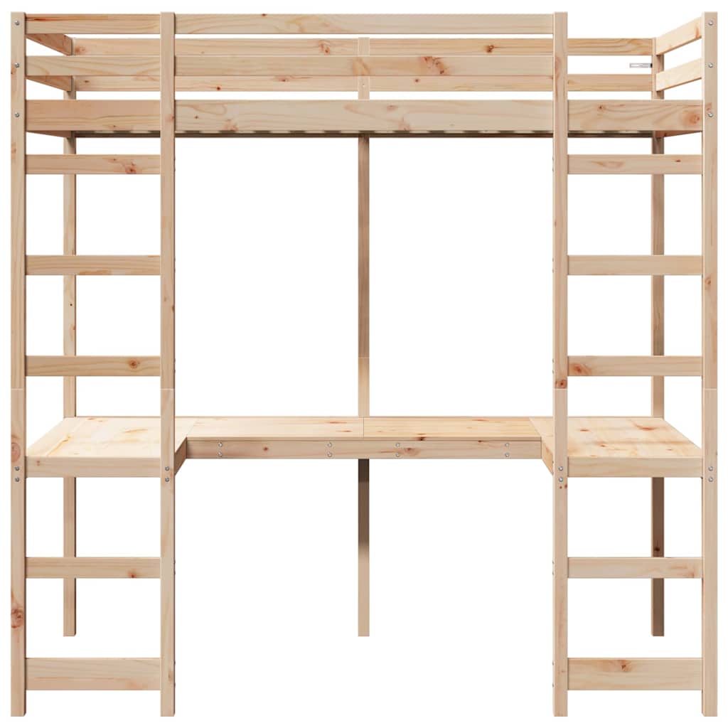 Hochbettrahmen Natur 90 x 190 cm Massives Kiefernholz