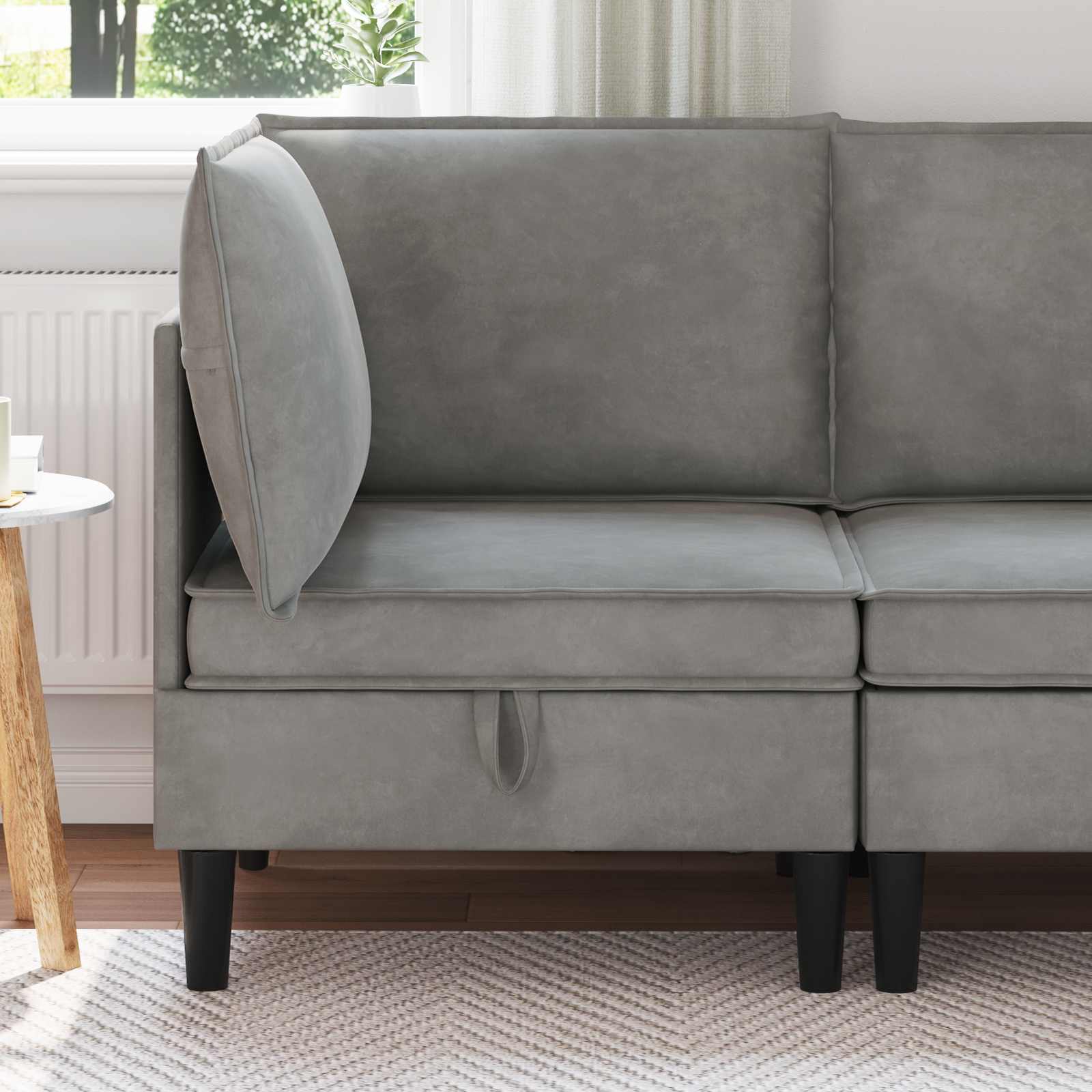 Sofa mit Stauraum Hellgrau Samt