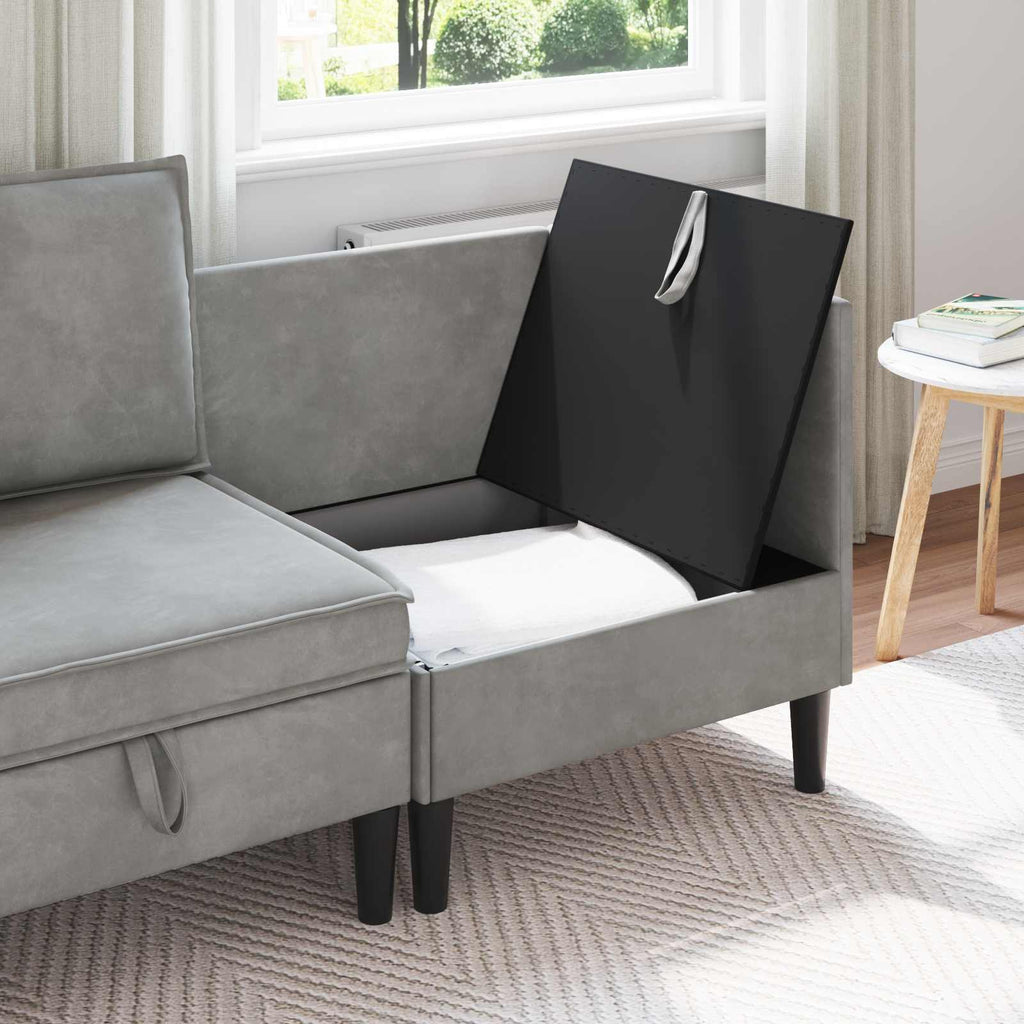 Sofa mit Stauraum Hellgrau Samt