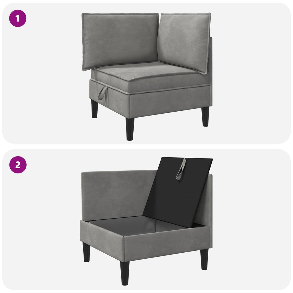 Sofa mit Stauraum Hellgrau Samt