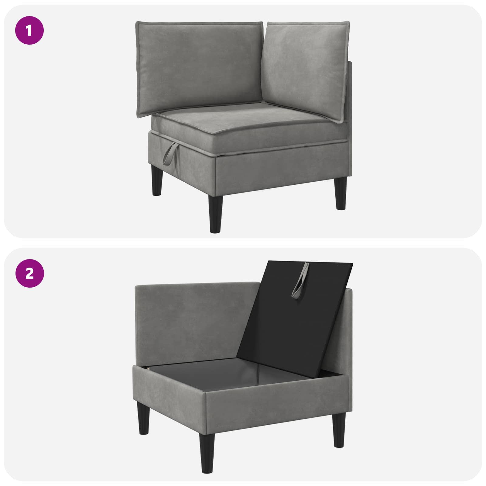 Sofa mit Stauraum Hellgrau Samt