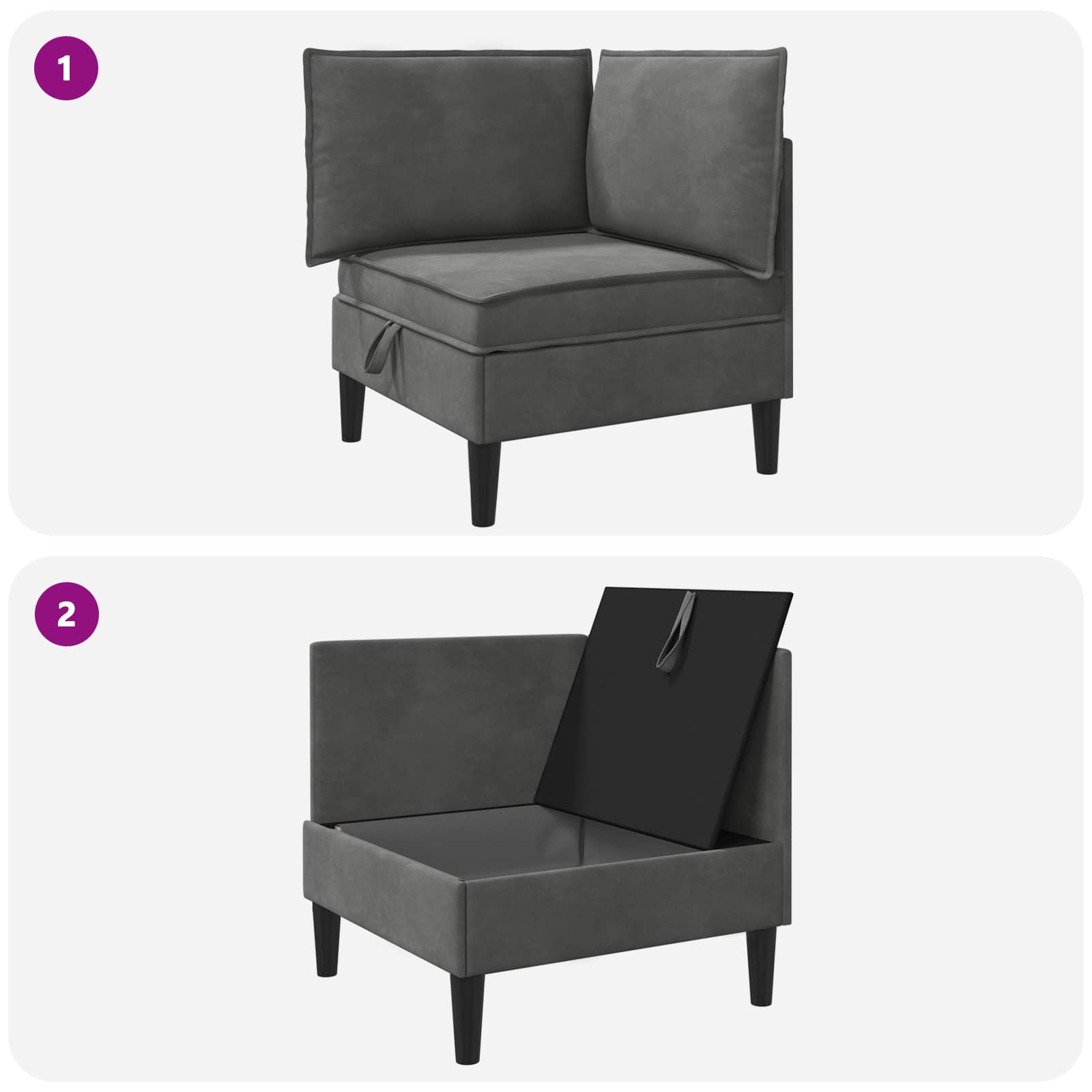 Sofa mit Stauraum Dunkelgrau Samt