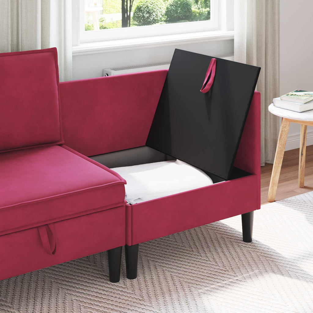 Sofa mit Stauraum Weinrot Samt