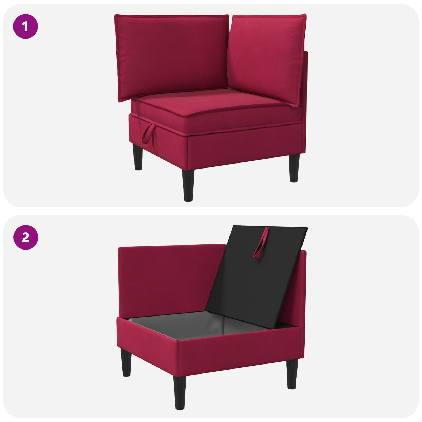 Sofa mit Stauraum Weinrot Samt