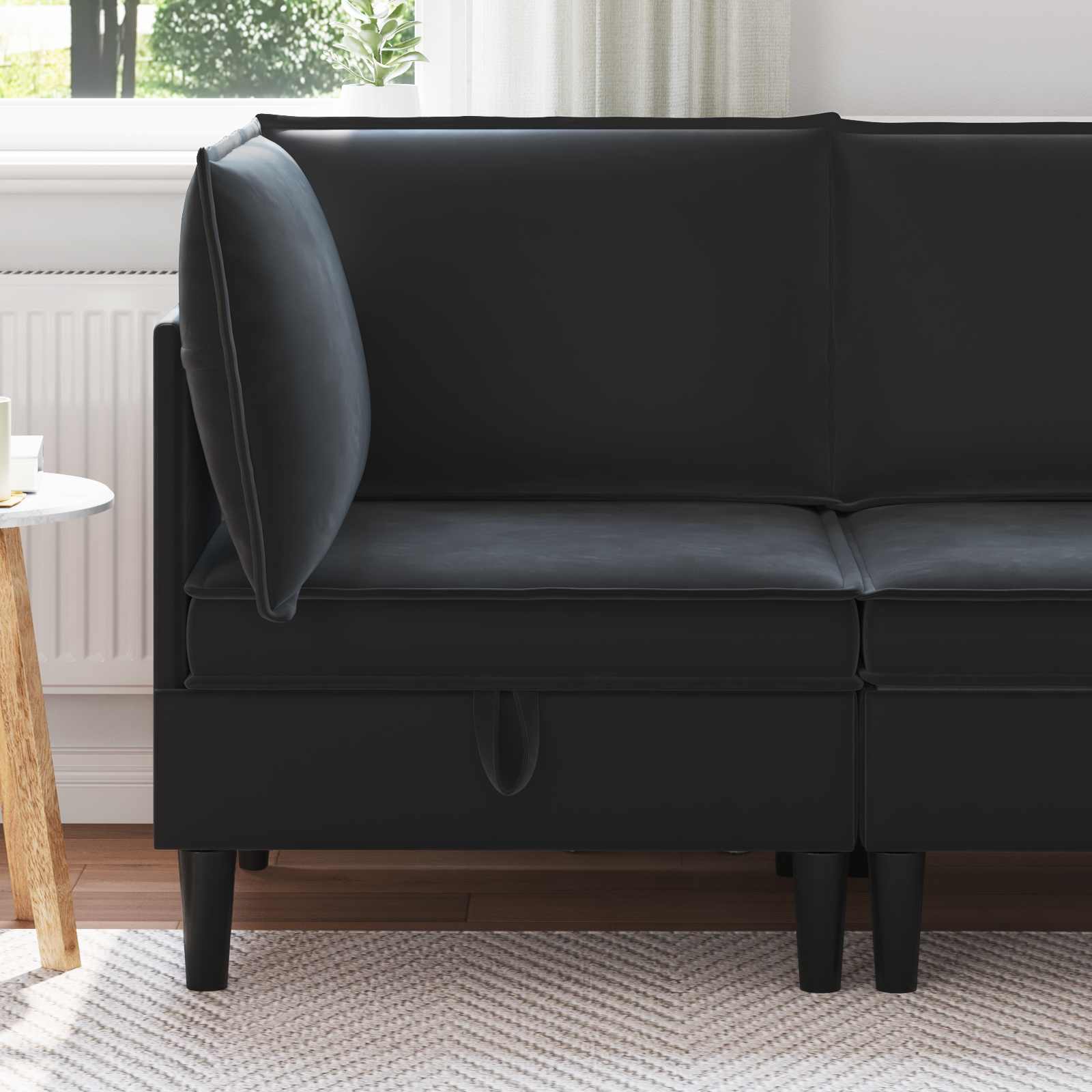 Sofa mit Stauraum Schwarz Samt