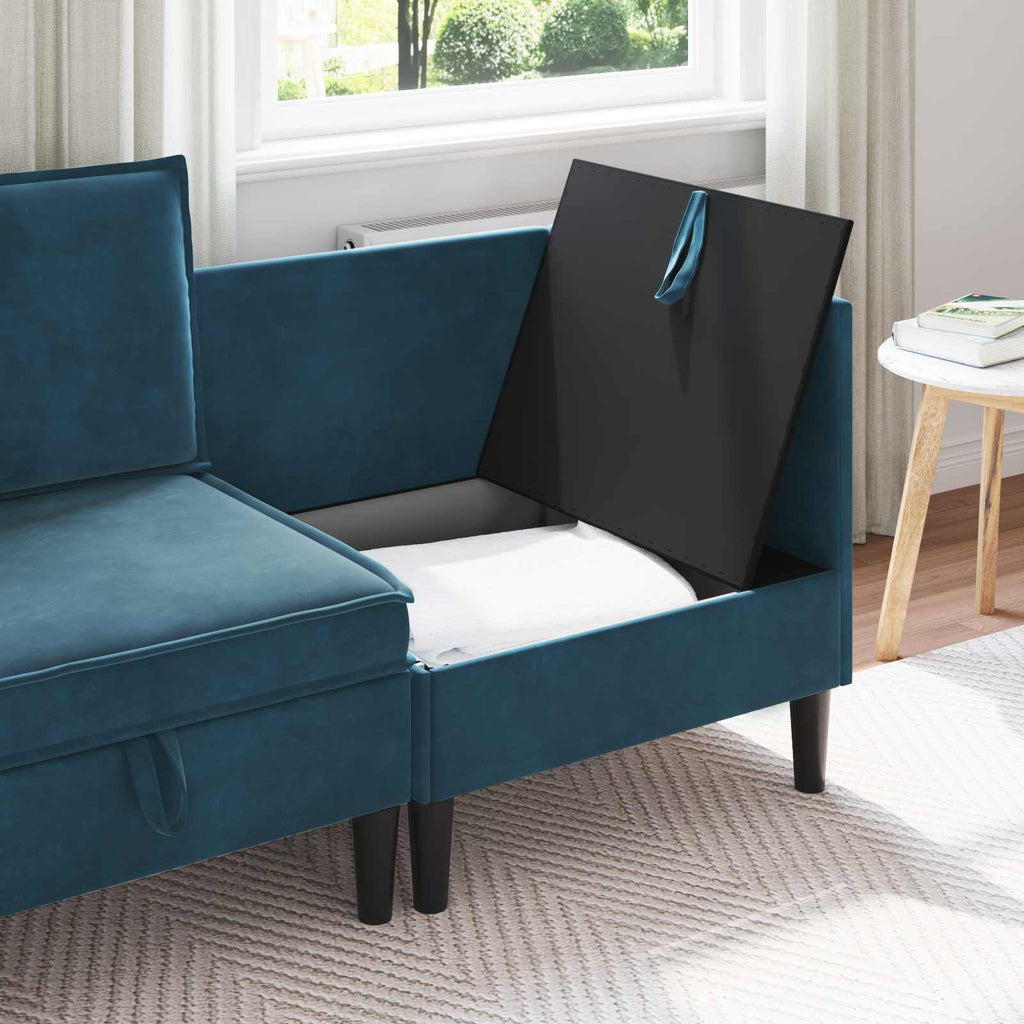 Sofa mit Stauraum Blau Samt