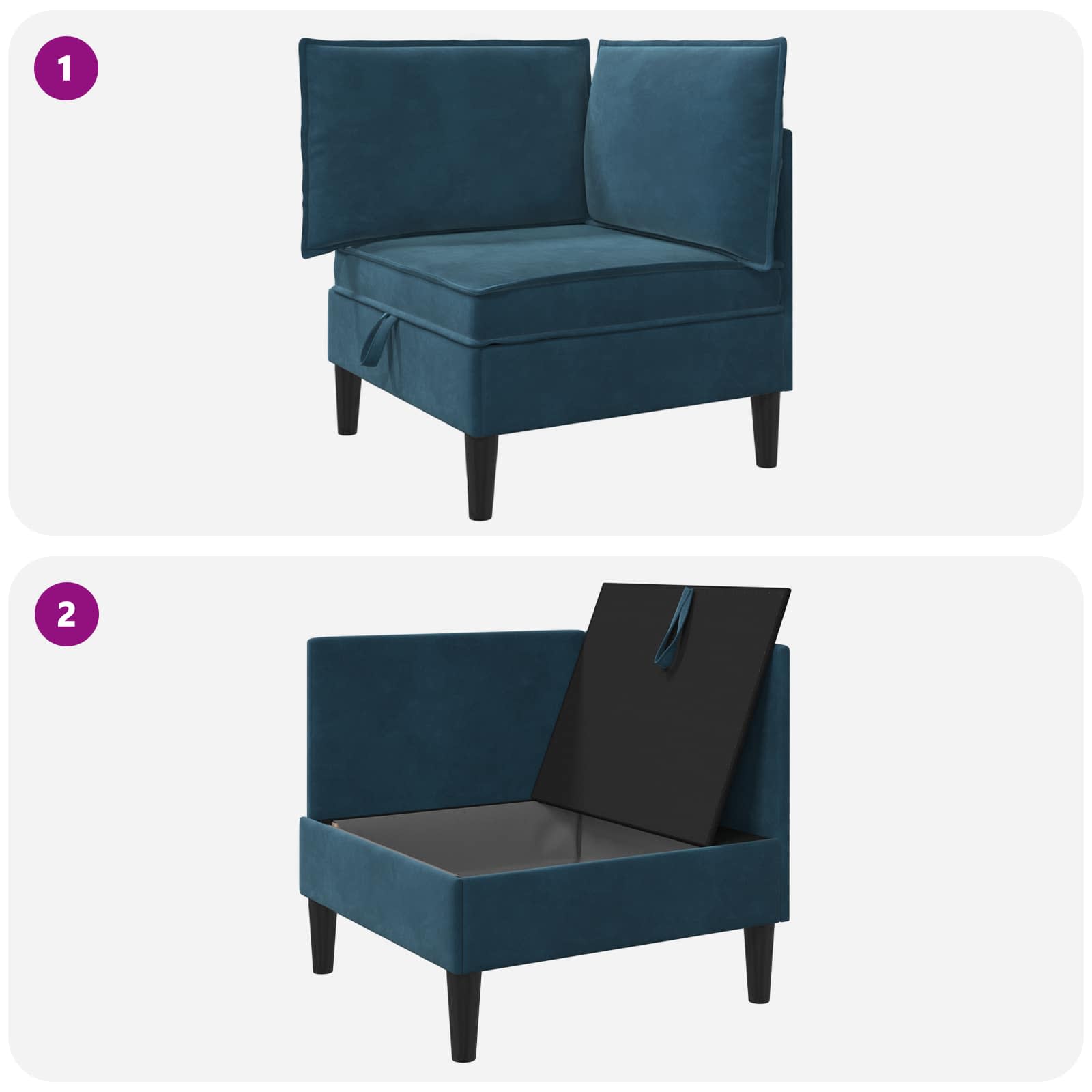 Sofa mit Stauraum Blau Samt