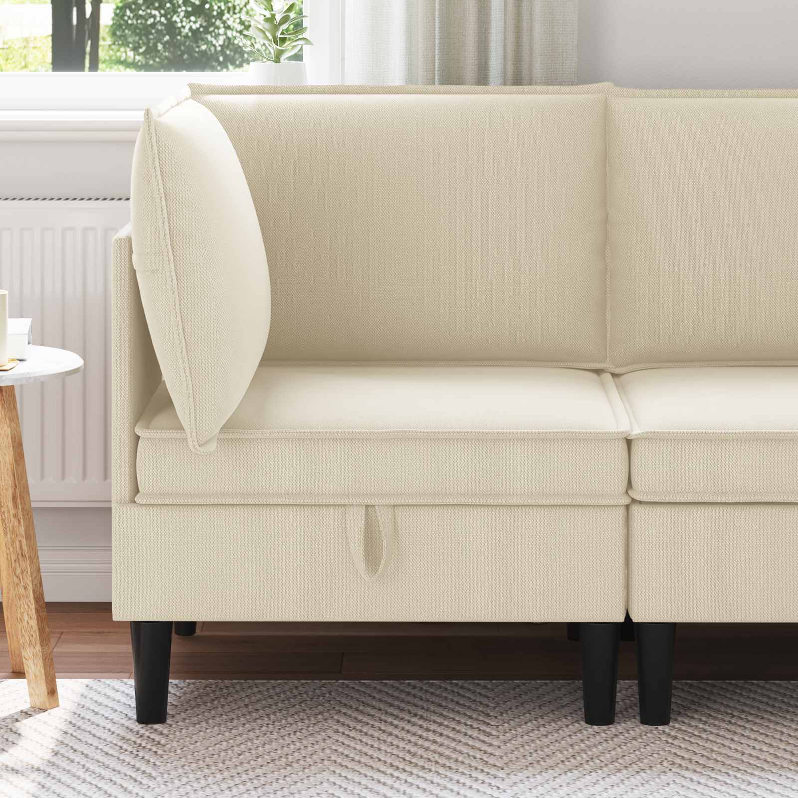 Ecksofa mit Stauraum Creme Samt