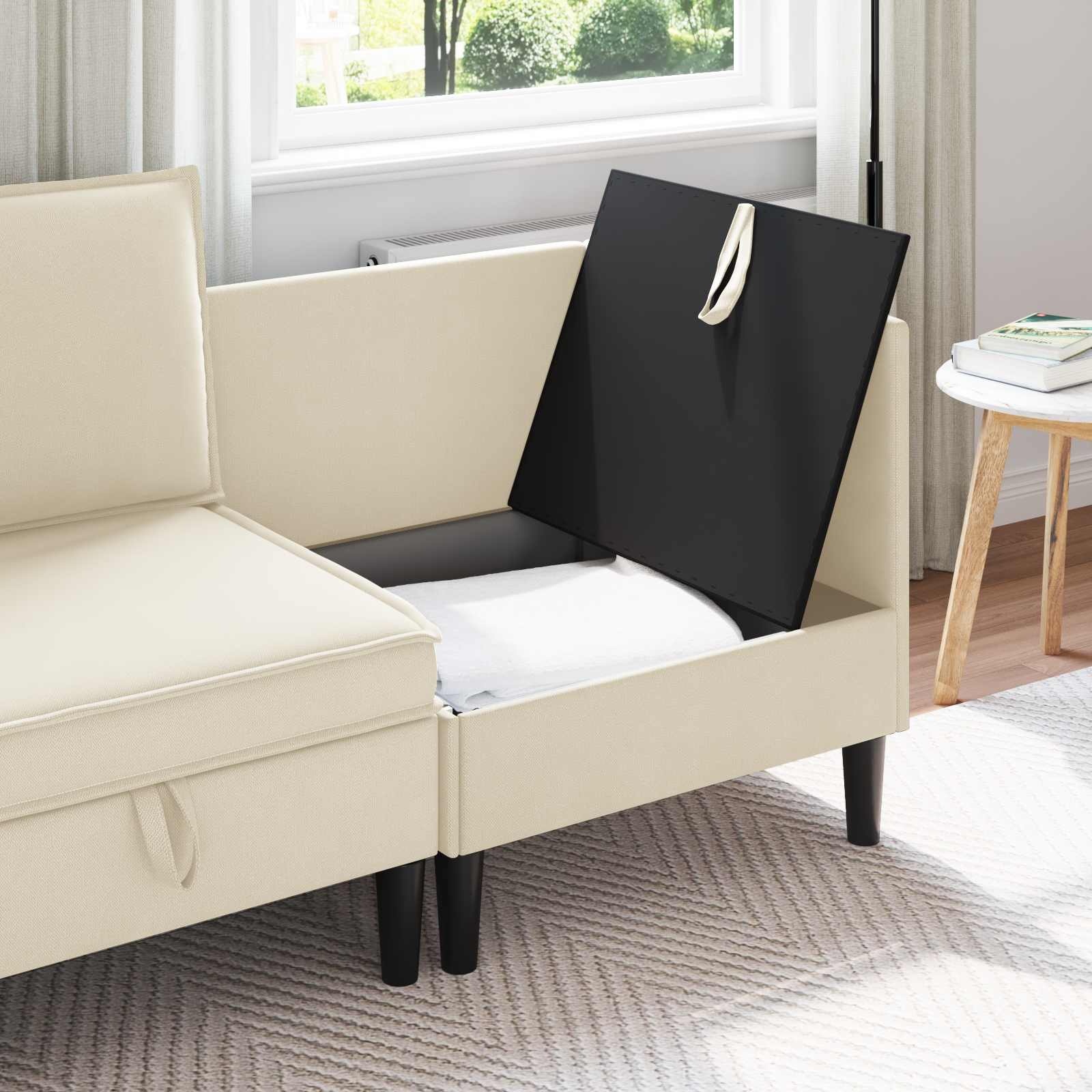 Ecksofa mit Stauraum Creme Samt