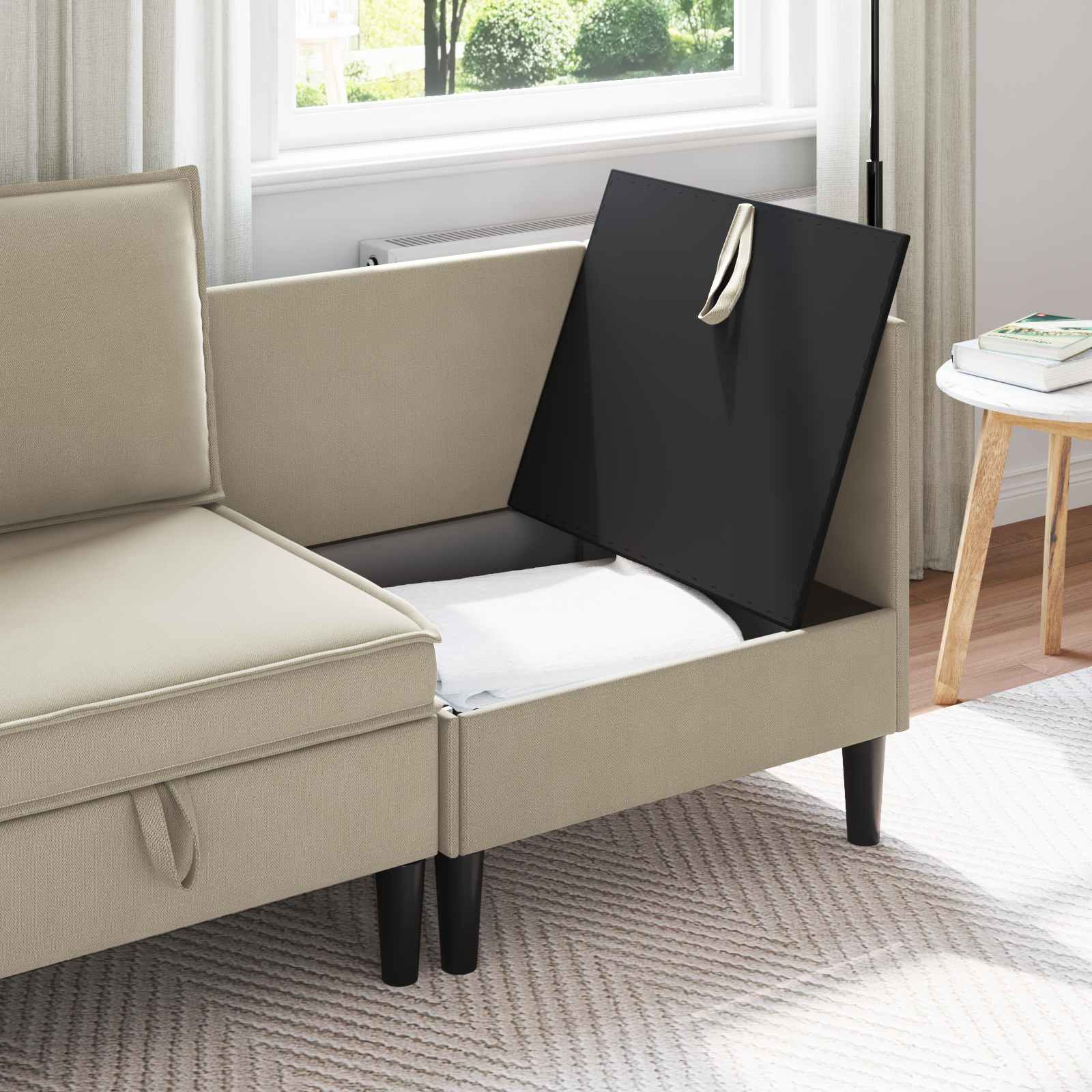 Ecksofa mit Stauraum Sand Samt