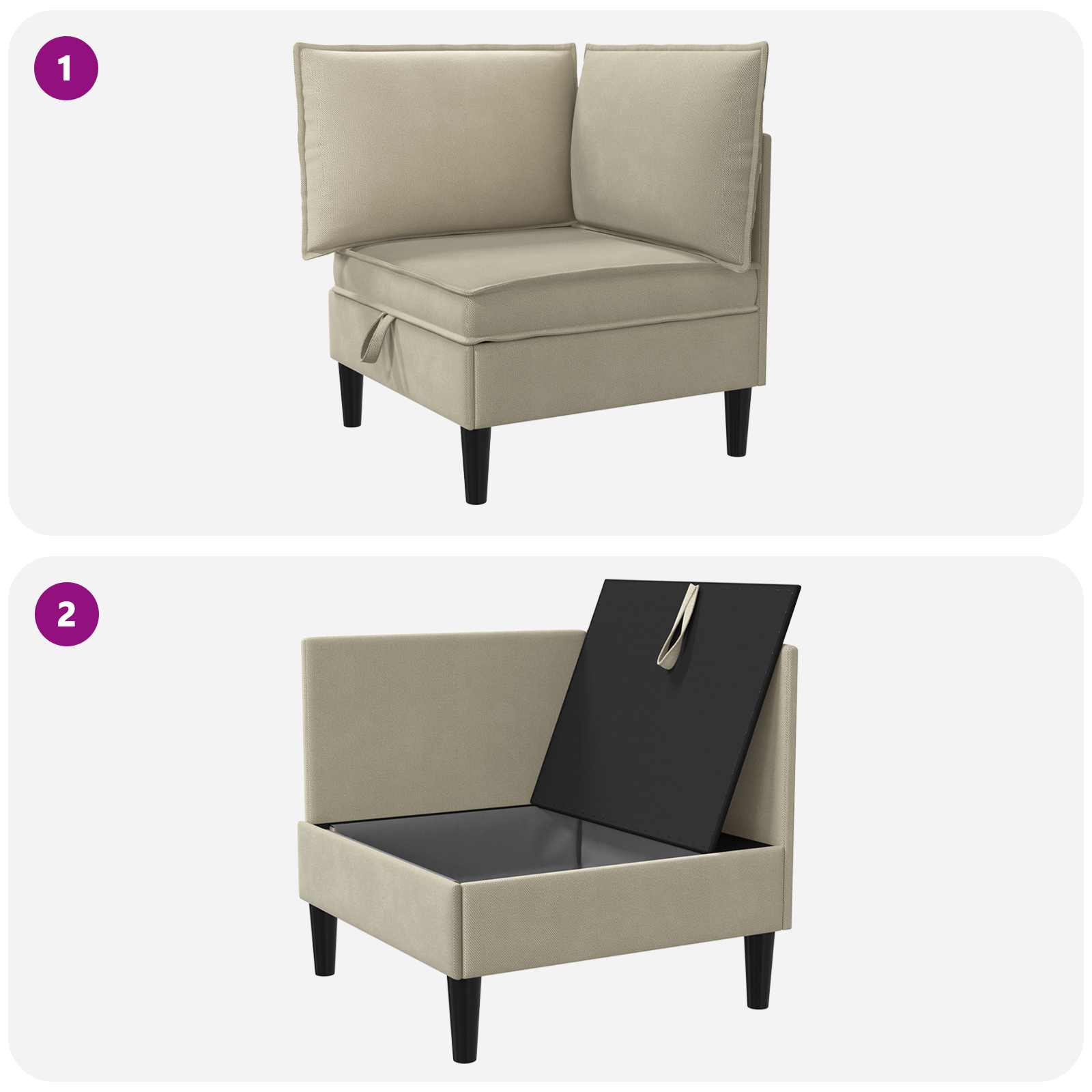 Ecksofa mit Stauraum Sand Samt