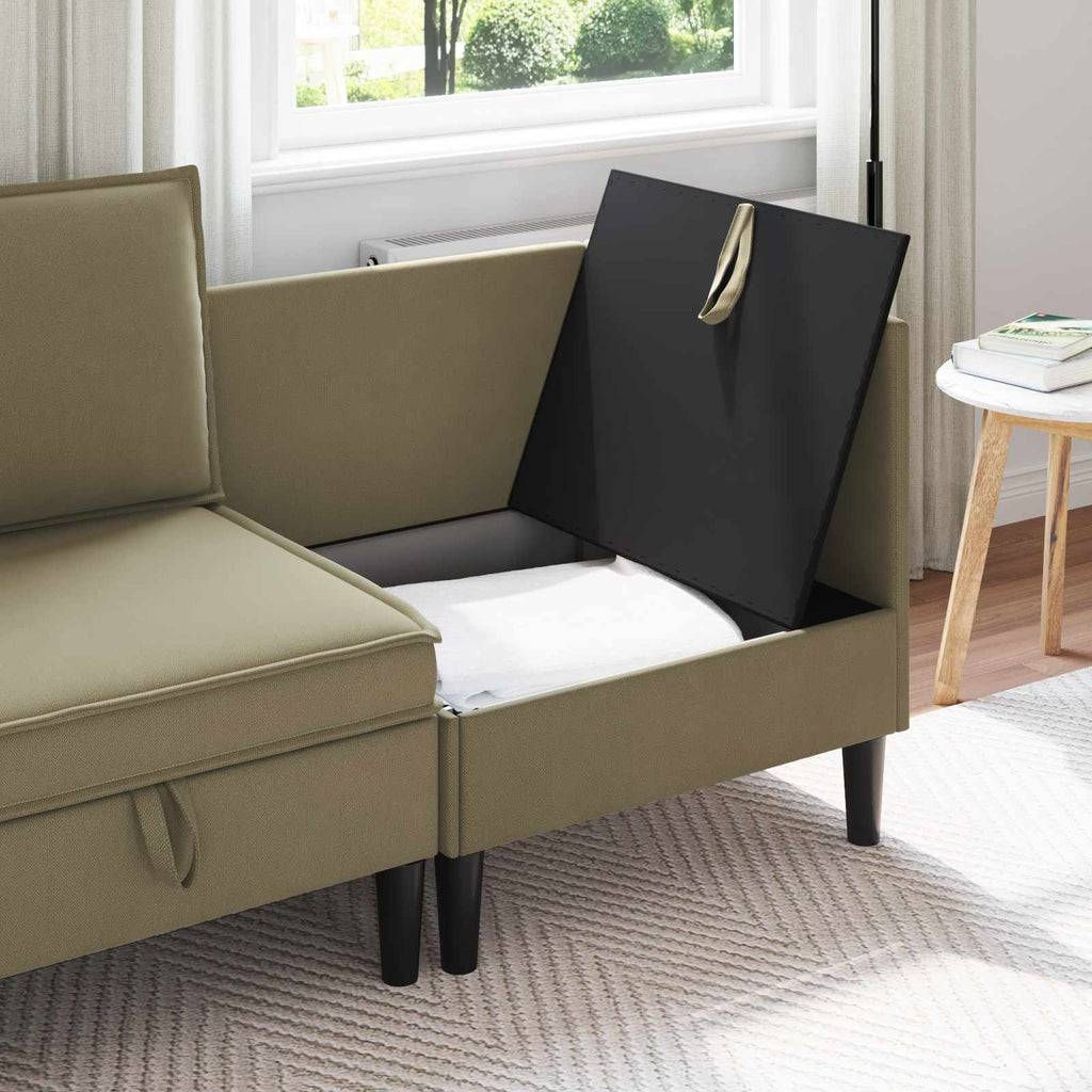 Ecksofa mit Stauraum Khaki Samt