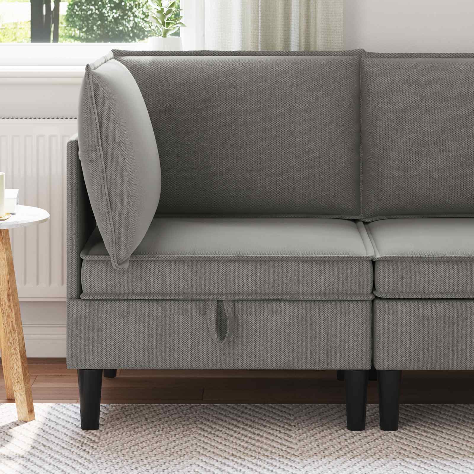Ecksofa mit Stauraum Dunkelgrau Samt