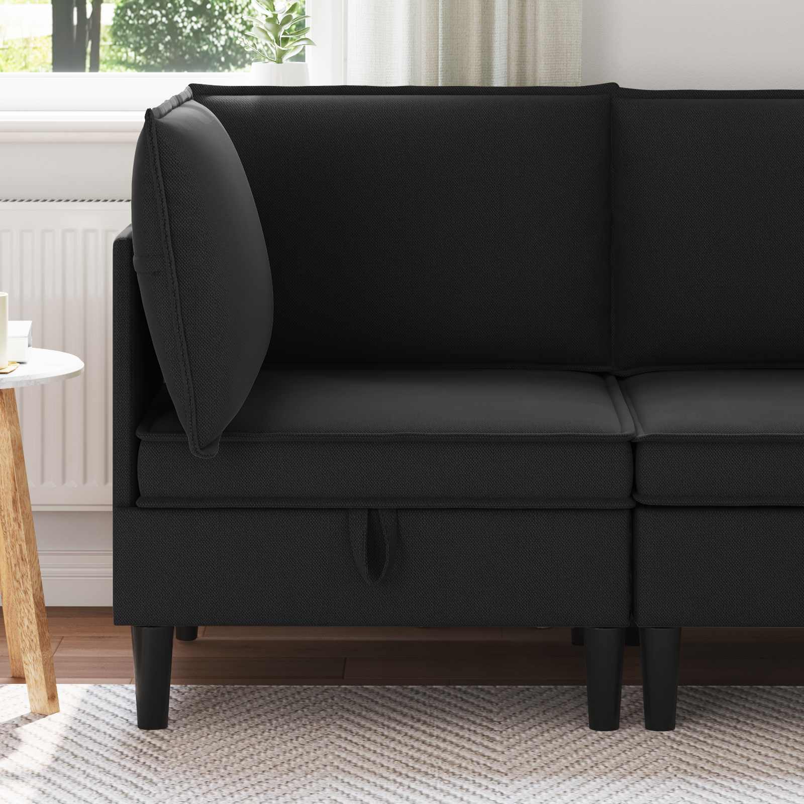 Ecksofa mit Stauraum Schwarz Samt