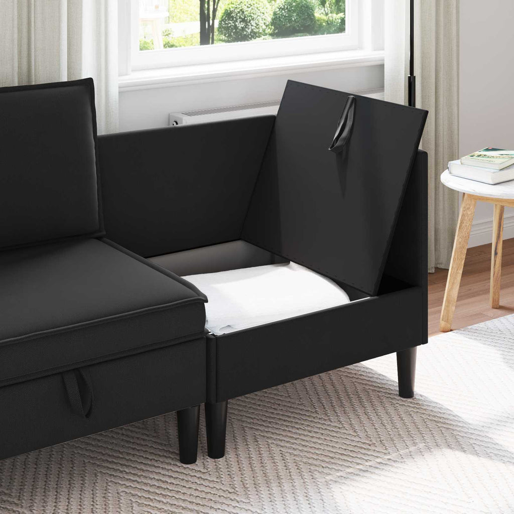Ecksofa mit Stauraum Schwarz Samt