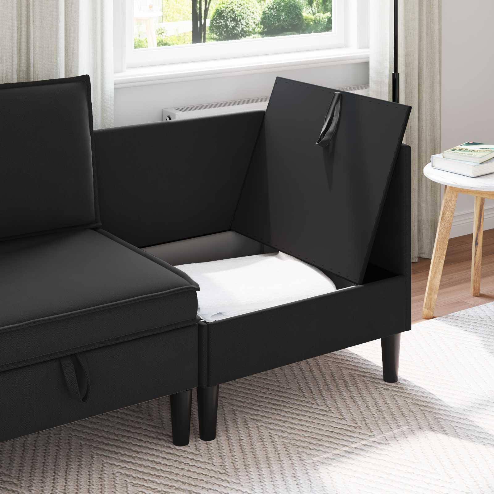 Ecksofa mit Stauraum Schwarz Samt