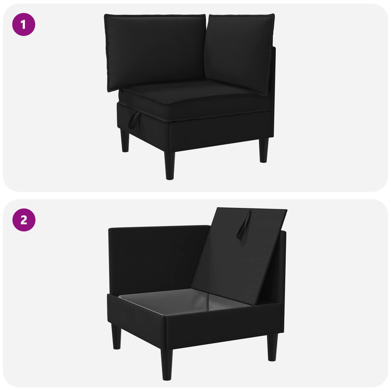 Ecksofa mit Stauraum Schwarz Samt