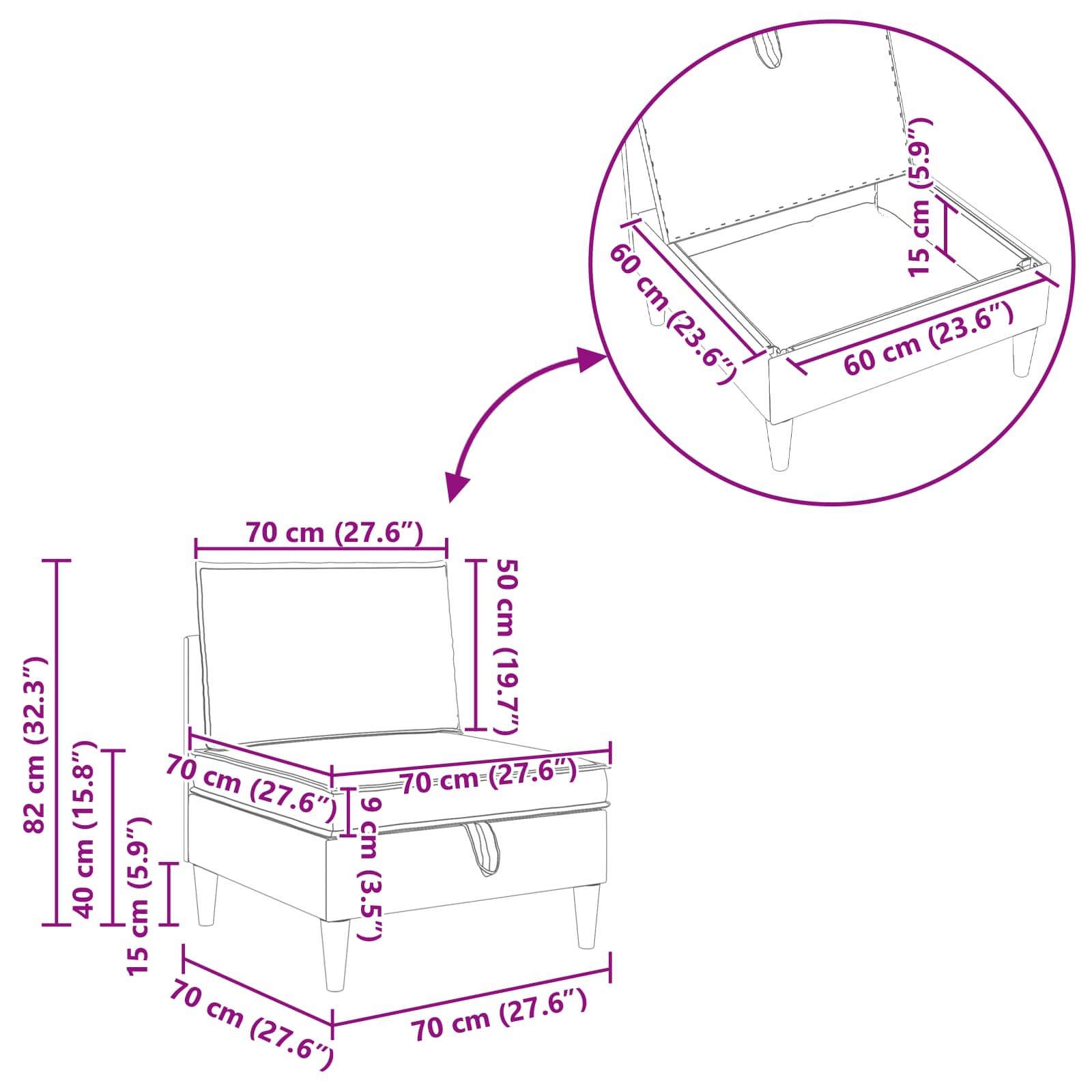 Sofa mit Stauraum Stoff