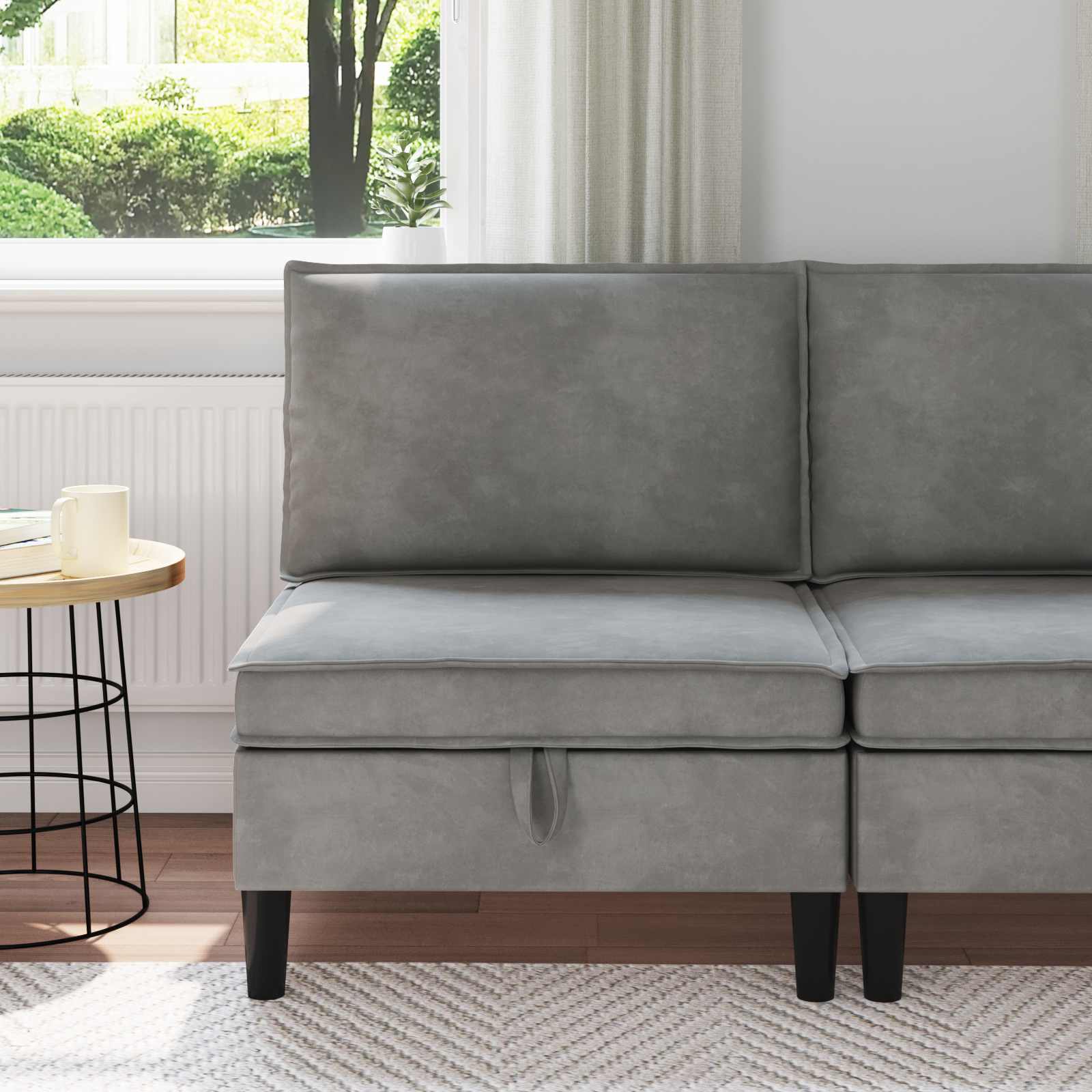 Mittels Sofa mit Stauraum Hellgrau Samt