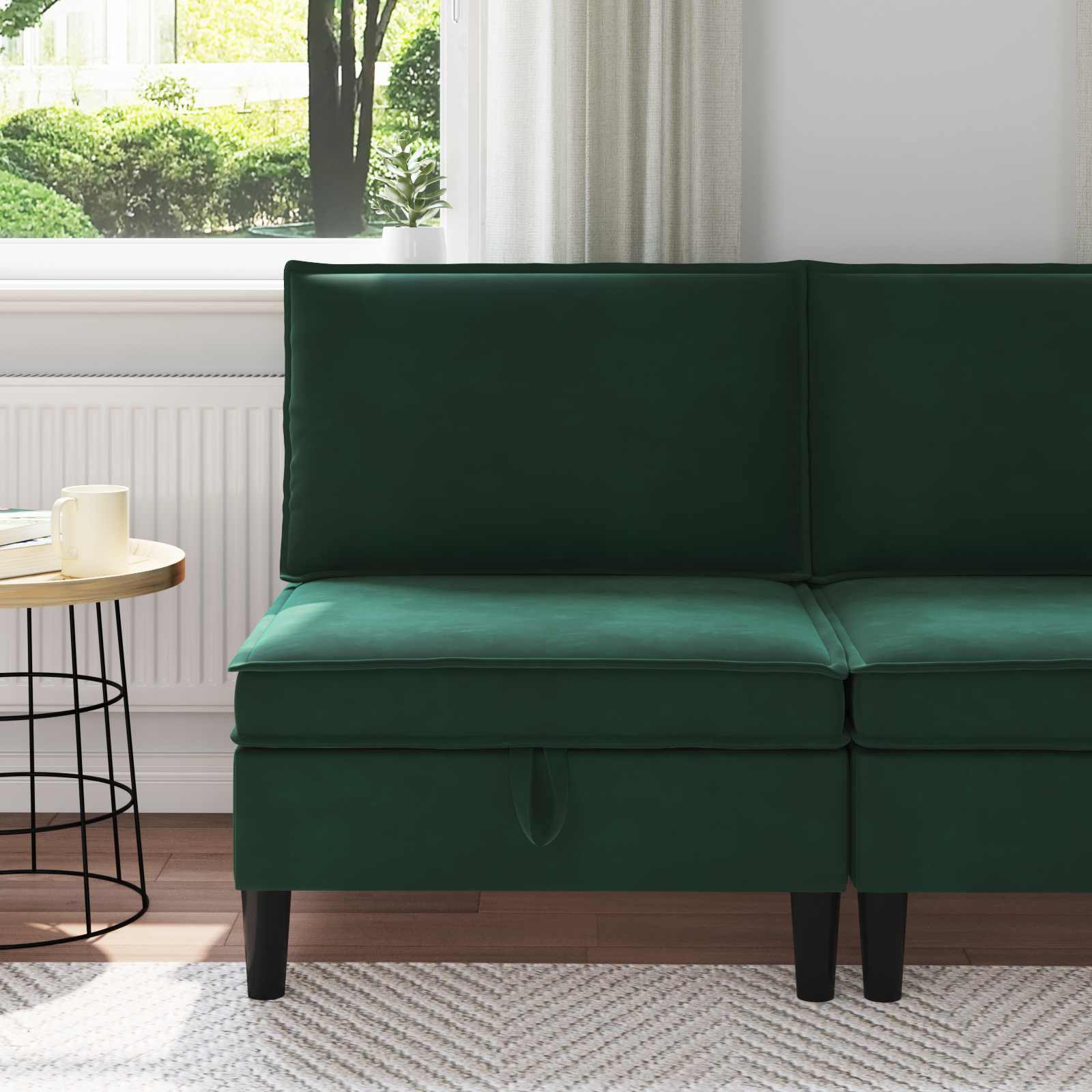 Mittels Sofa mit Stauraum Dunkelgrün Samt