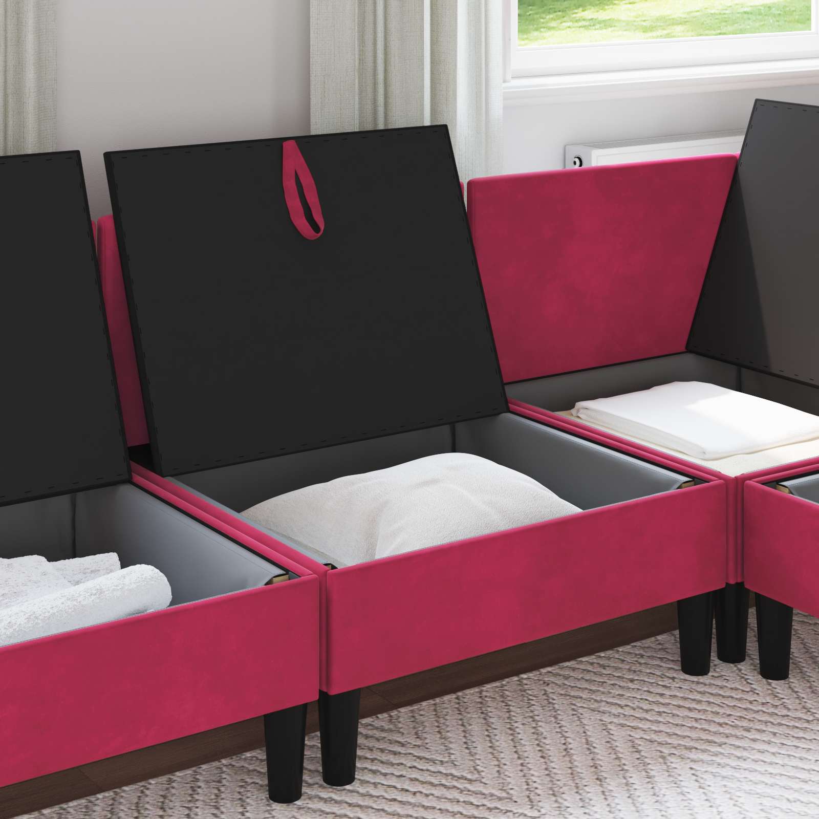 Mittels Sofa mit Stauraum Weinrot Samt
