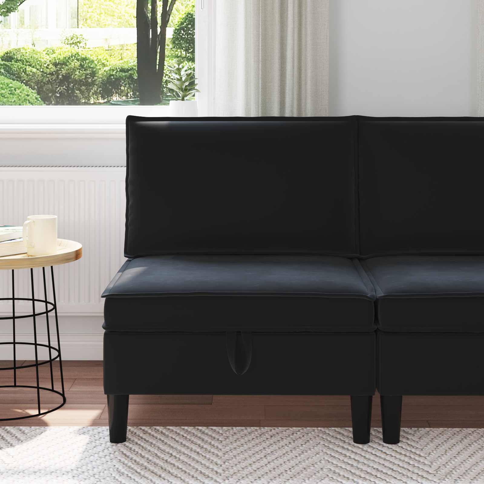 Mittels Sofa mit Stauraum Schwarz Samt