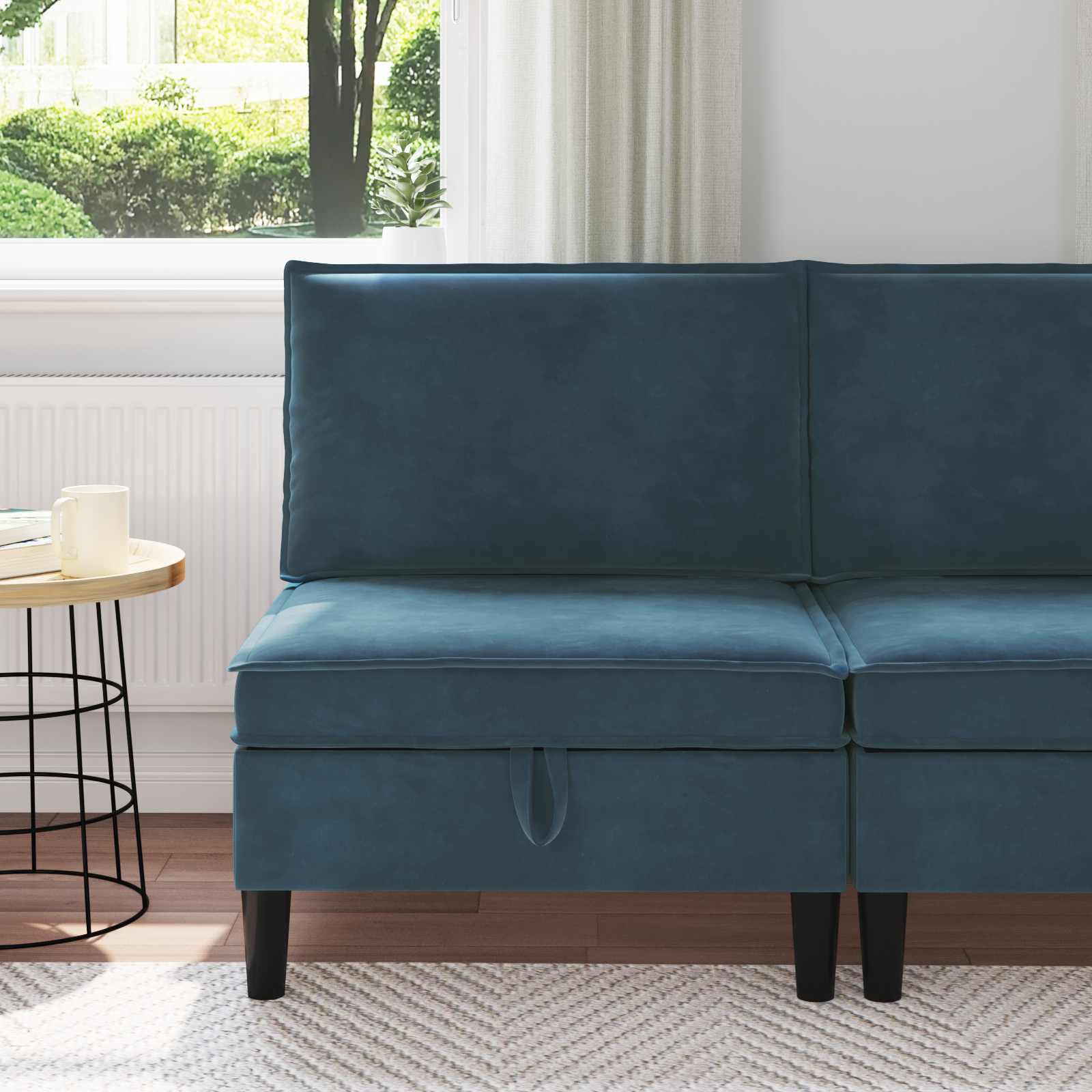 Mittels Sofa mit Stauraum Blau Samt