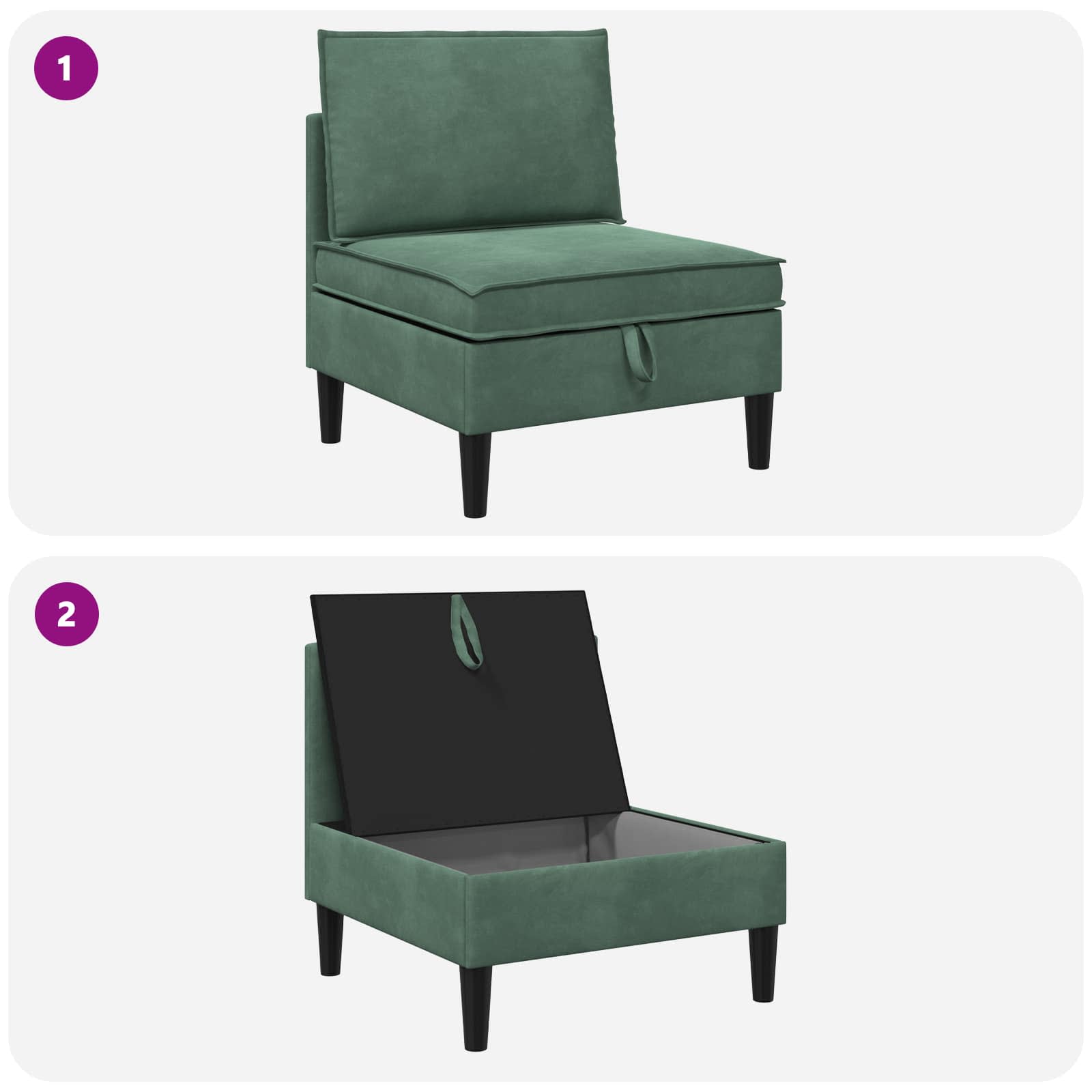 Mittels Sofa mit Stauraum Meergrün Samt