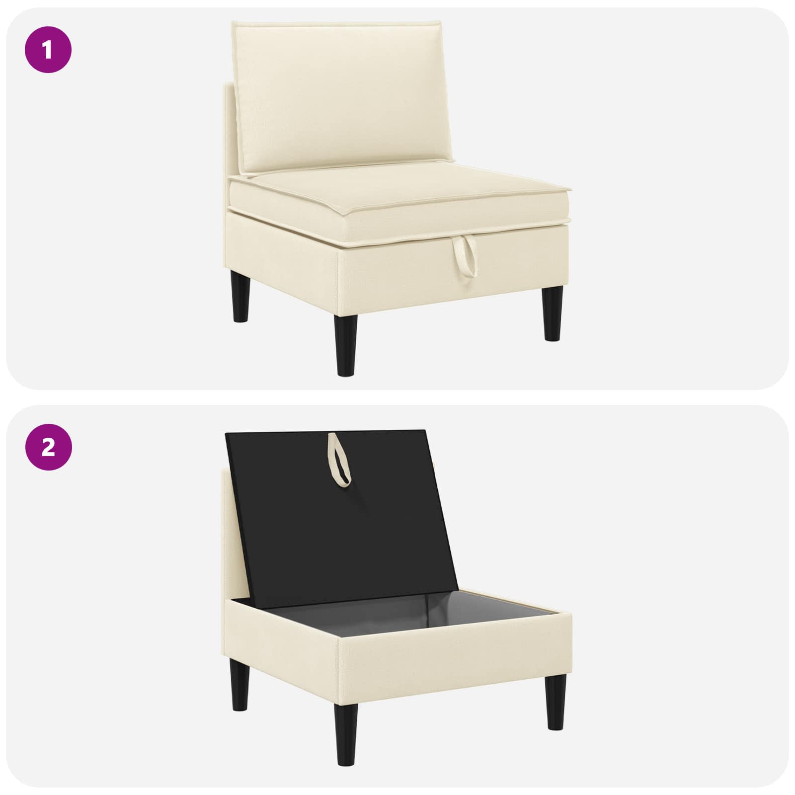 Mittelsofa mit Stauraum Creme Samt