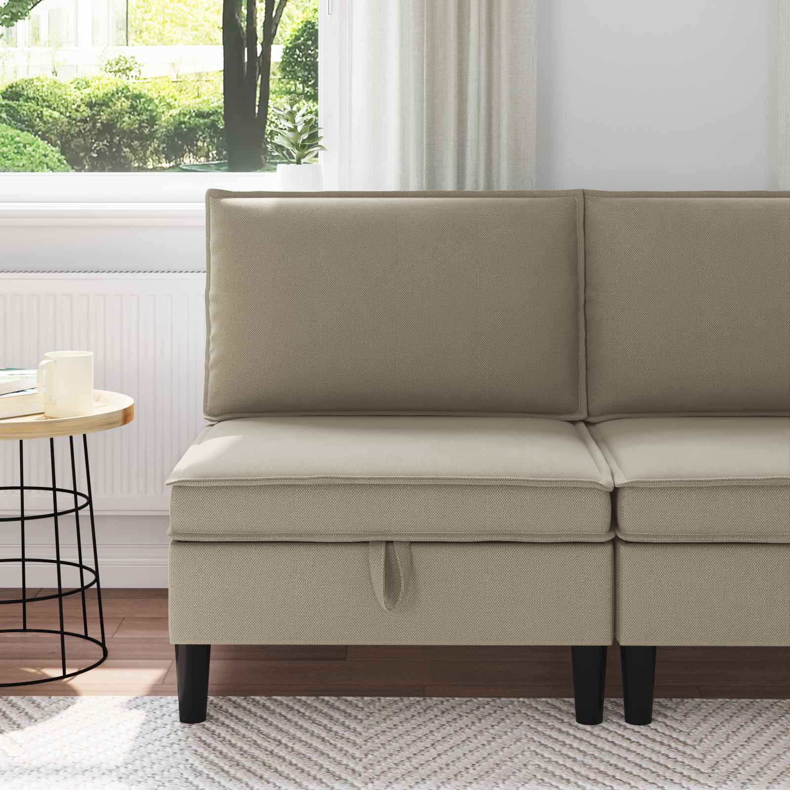 Mittelsofa mit Stauraum Sand Samt