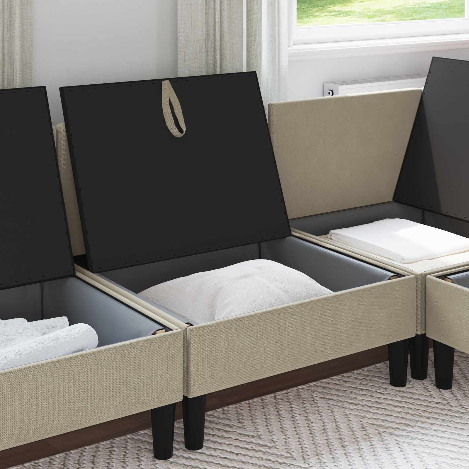 Mittelsofa mit Stauraum Sand Samt
