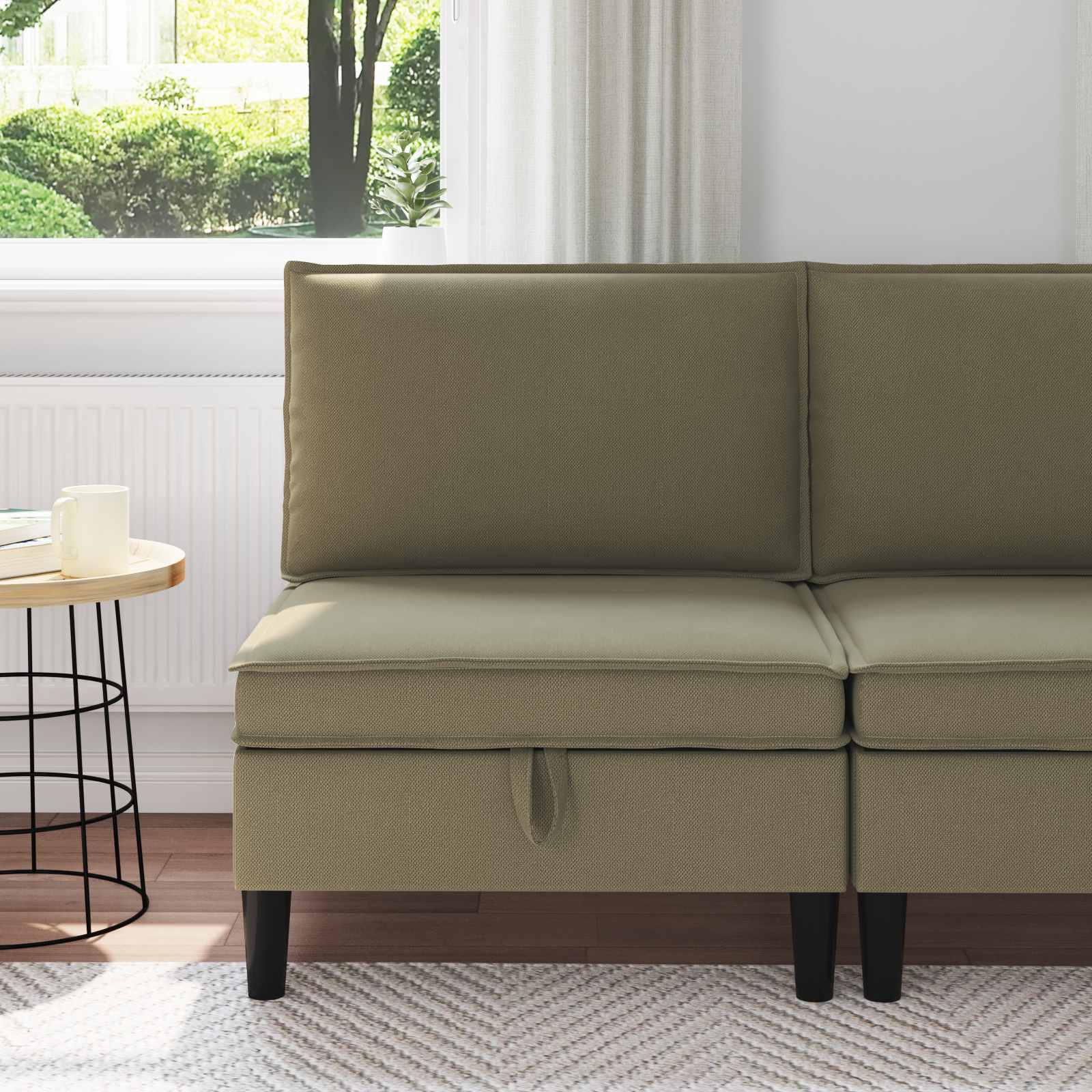 Mittelsofa mit Stauraum Khaki Samt
