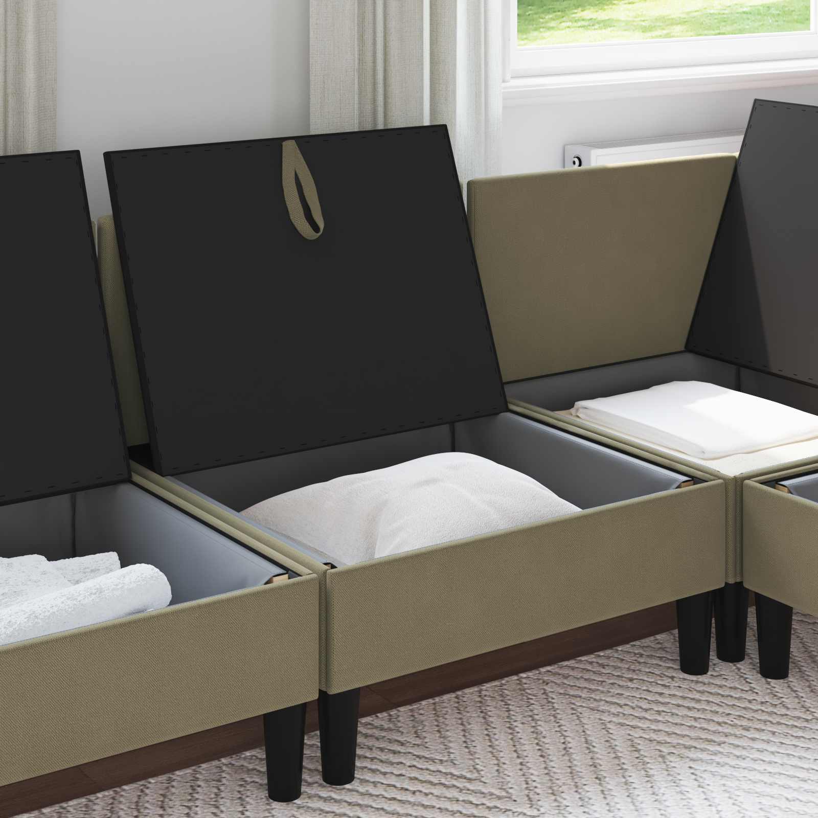 Mittelsofa mit Stauraum Khaki Samt